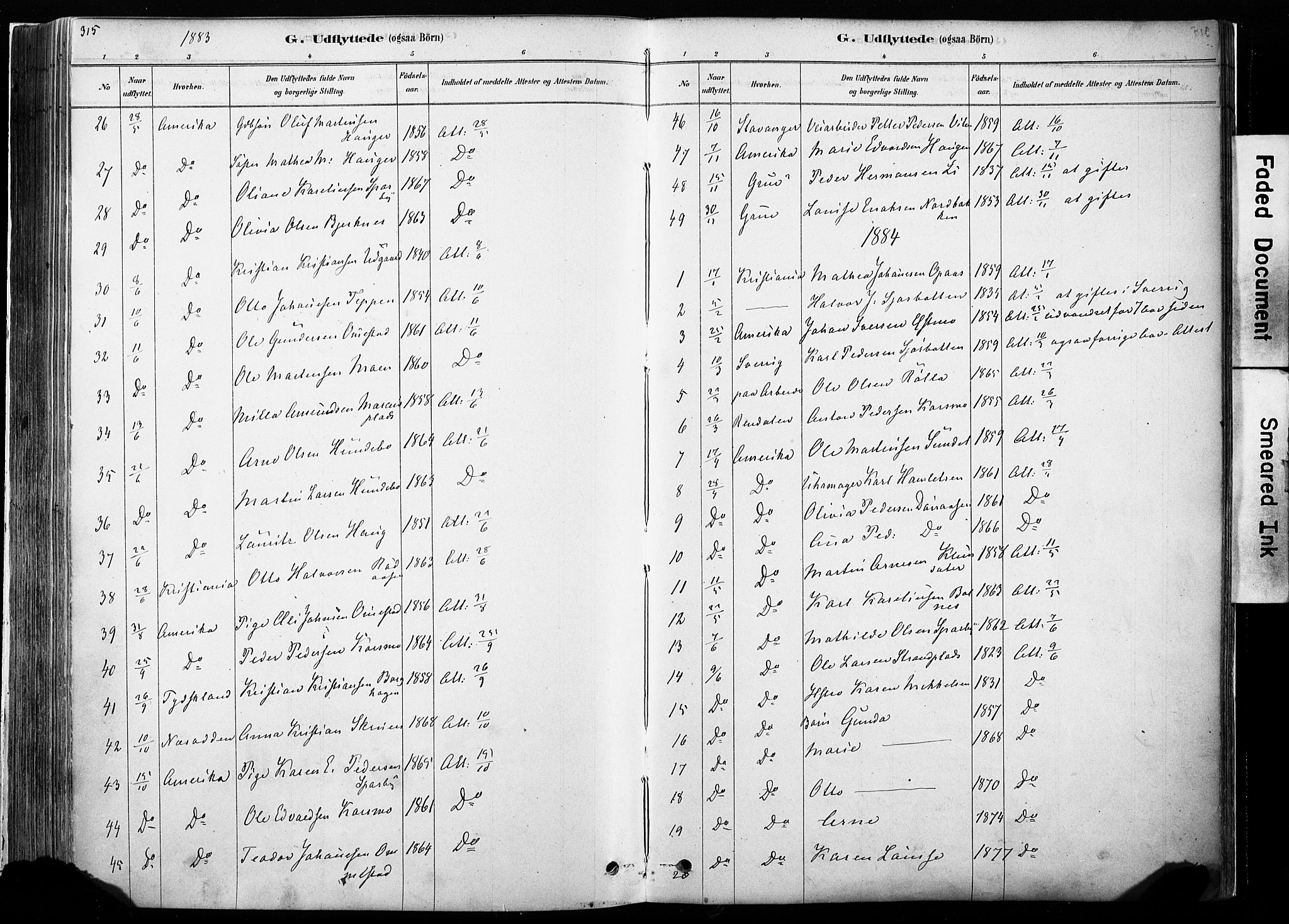 Hof prestekontor, SAH/PREST-038/H/Ha/Haa/L0010: Parish register (official) no. 10, 1878-1909, p. 315