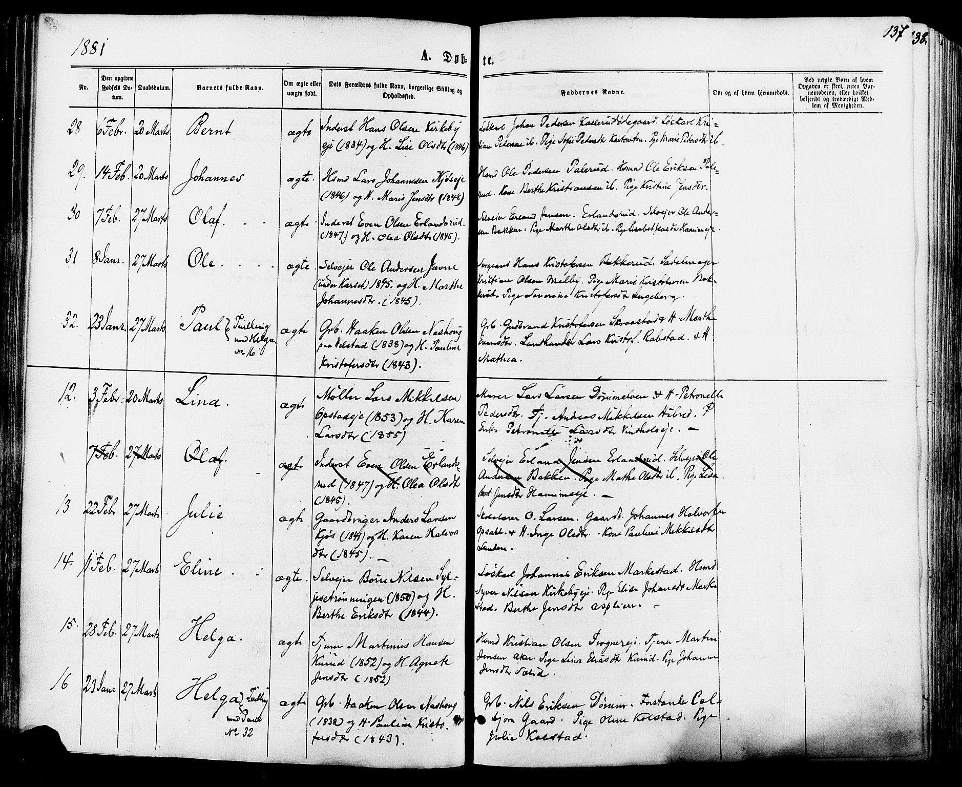 Vang prestekontor, Hedmark, SAH/PREST-008/H/Ha/Haa/L0015: Parish register (official) no. 15, 1871-1885, p. 137