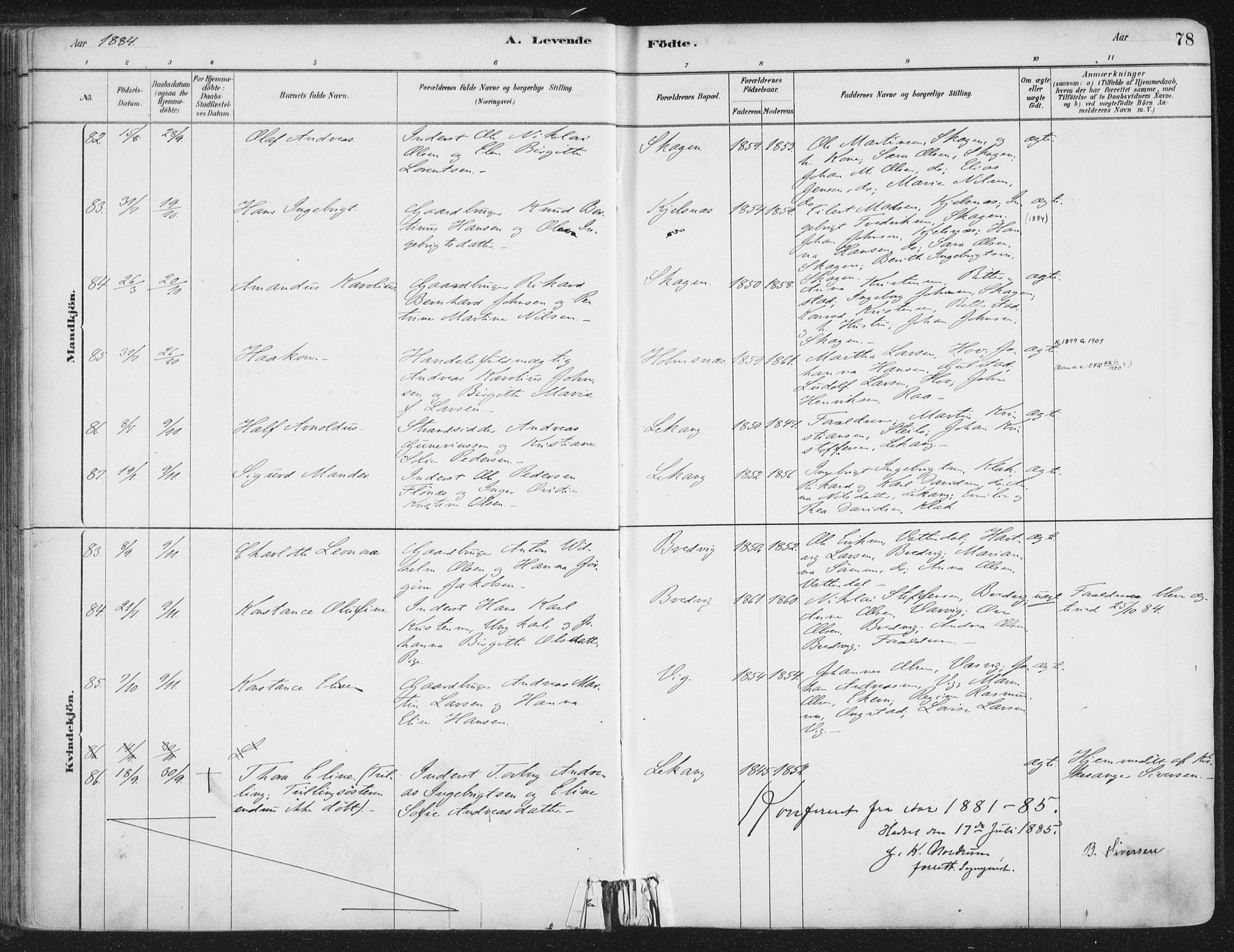 Ministerialprotokoller, klokkerbøker og fødselsregistre - Nordland, AV/SAT-A-1459/888/L1244: Parish register (official) no. 888A10, 1880-1890, p. 78