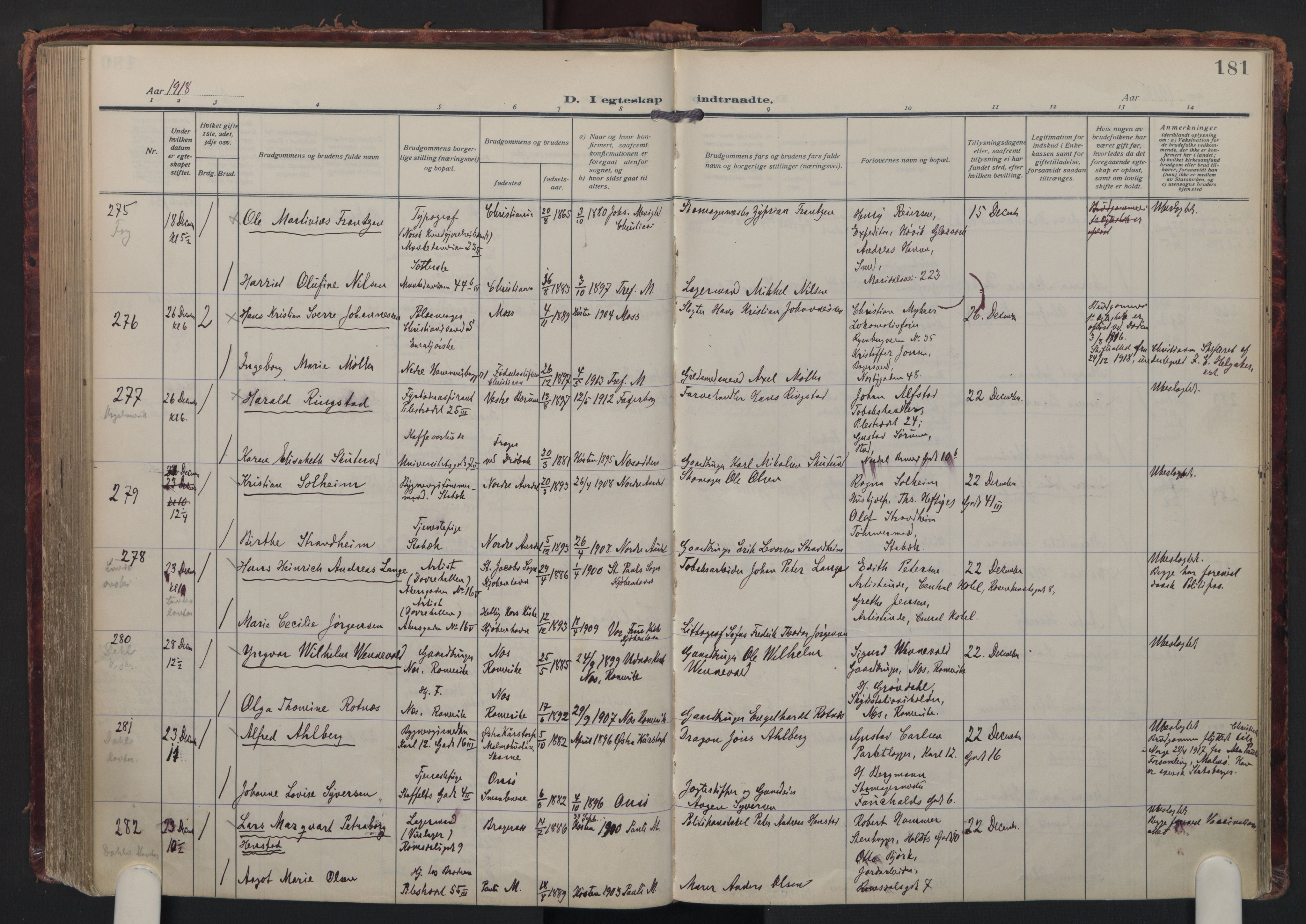 Trefoldighet prestekontor Kirkebøker, SAO/A-10882/F/Fc/L0007: Parish register (official) no. III 7, 1914-1920, p. 181