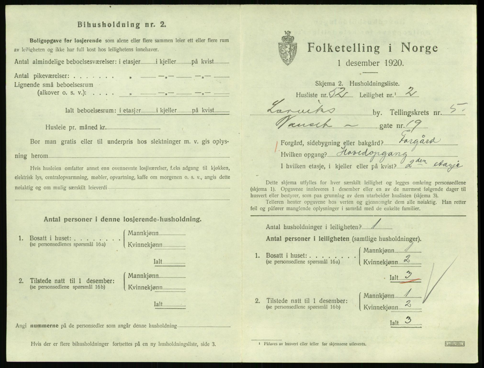 SAKO, 1920 census for Larvik, 1920, p. 5058