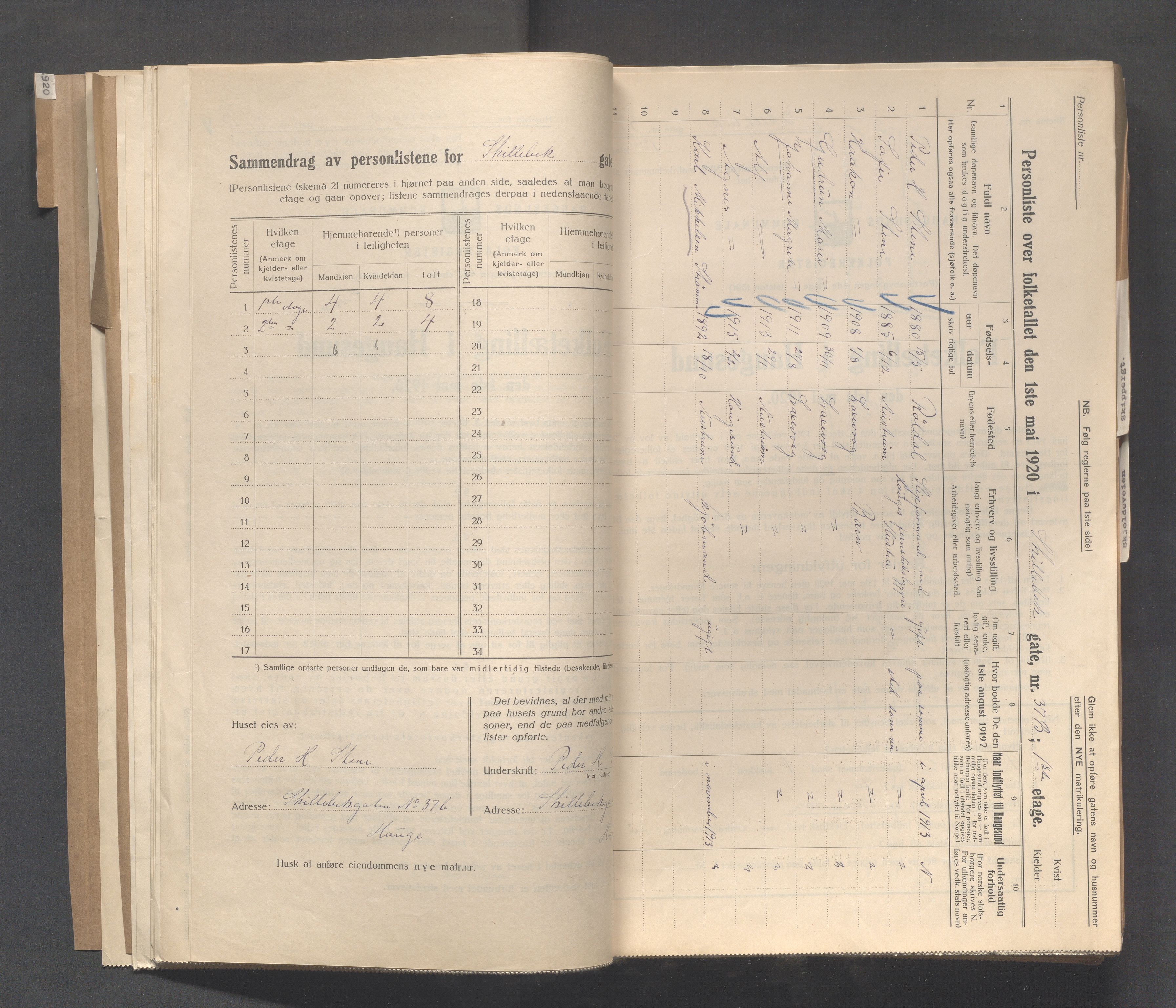 IKAR, Local census 1.5.1920 for Haugesund, 1920, p. 3747