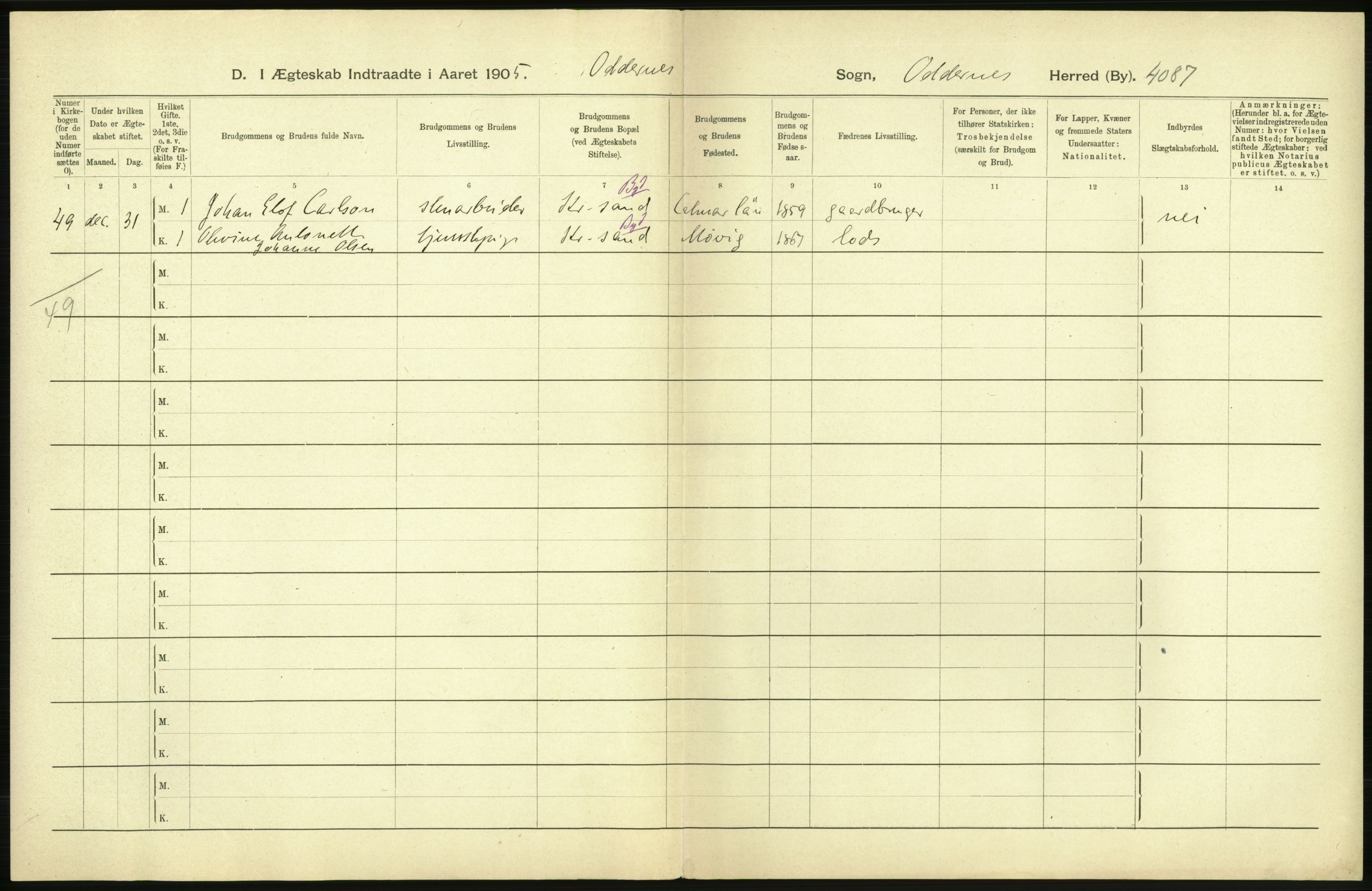 Statistisk sentralbyrå, Sosiodemografiske emner, Befolkning, AV/RA-S-2228/D/Df/Dfa/Dfac/L0020: Lister og Mandals amt: Fødte. Bygder, 1905, p. 8