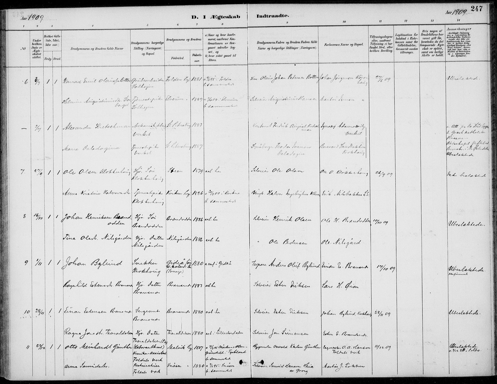 Alvdal prestekontor, AV/SAH-PREST-060/H/Ha/Haa/L0003: Parish register (official) no. 3, 1886-1912, p. 247