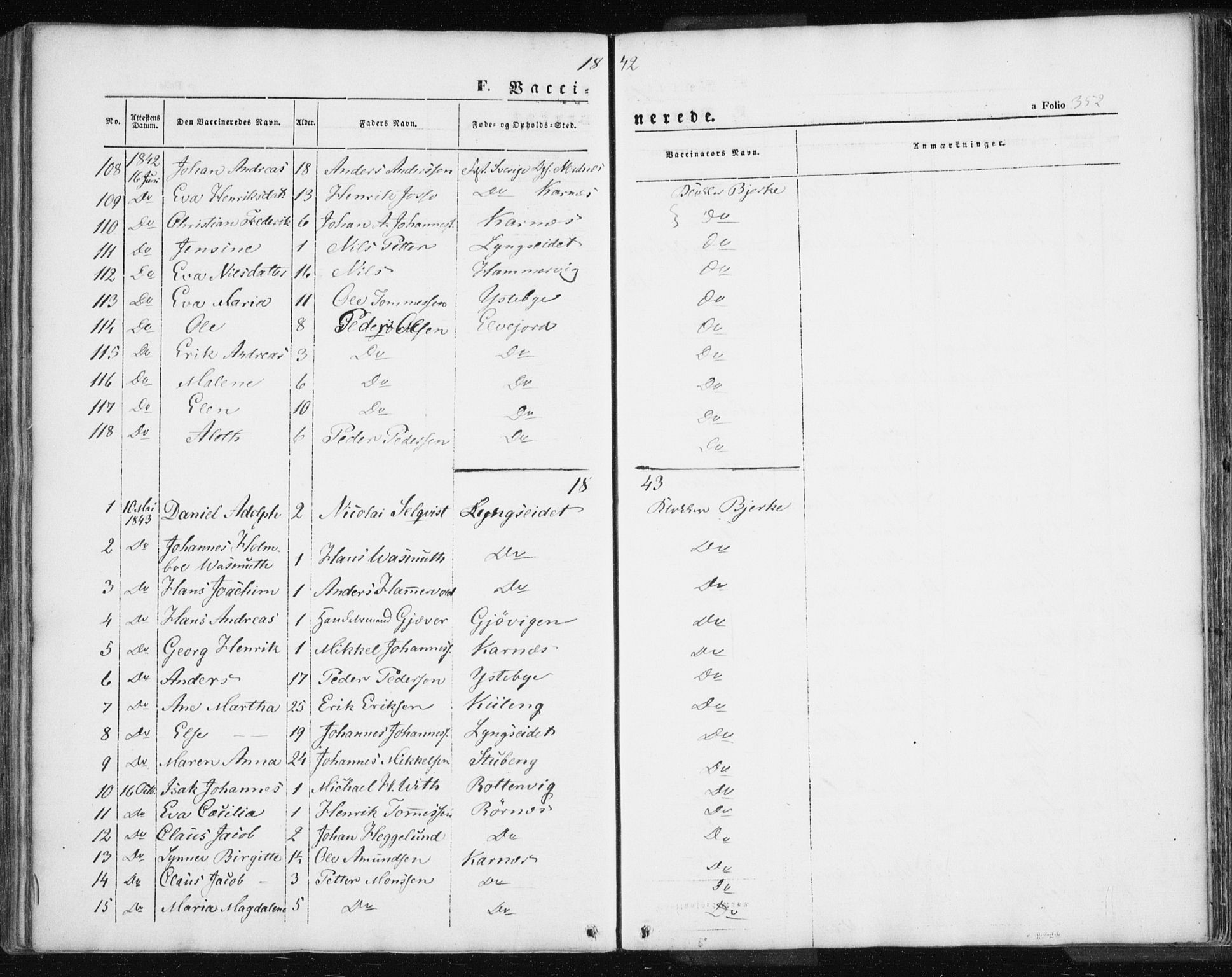 Lyngen sokneprestembete, SATØ/S-1289/H/He/Hea/L0004kirke: Parish register (official) no. 4, 1839-1858, p. 352