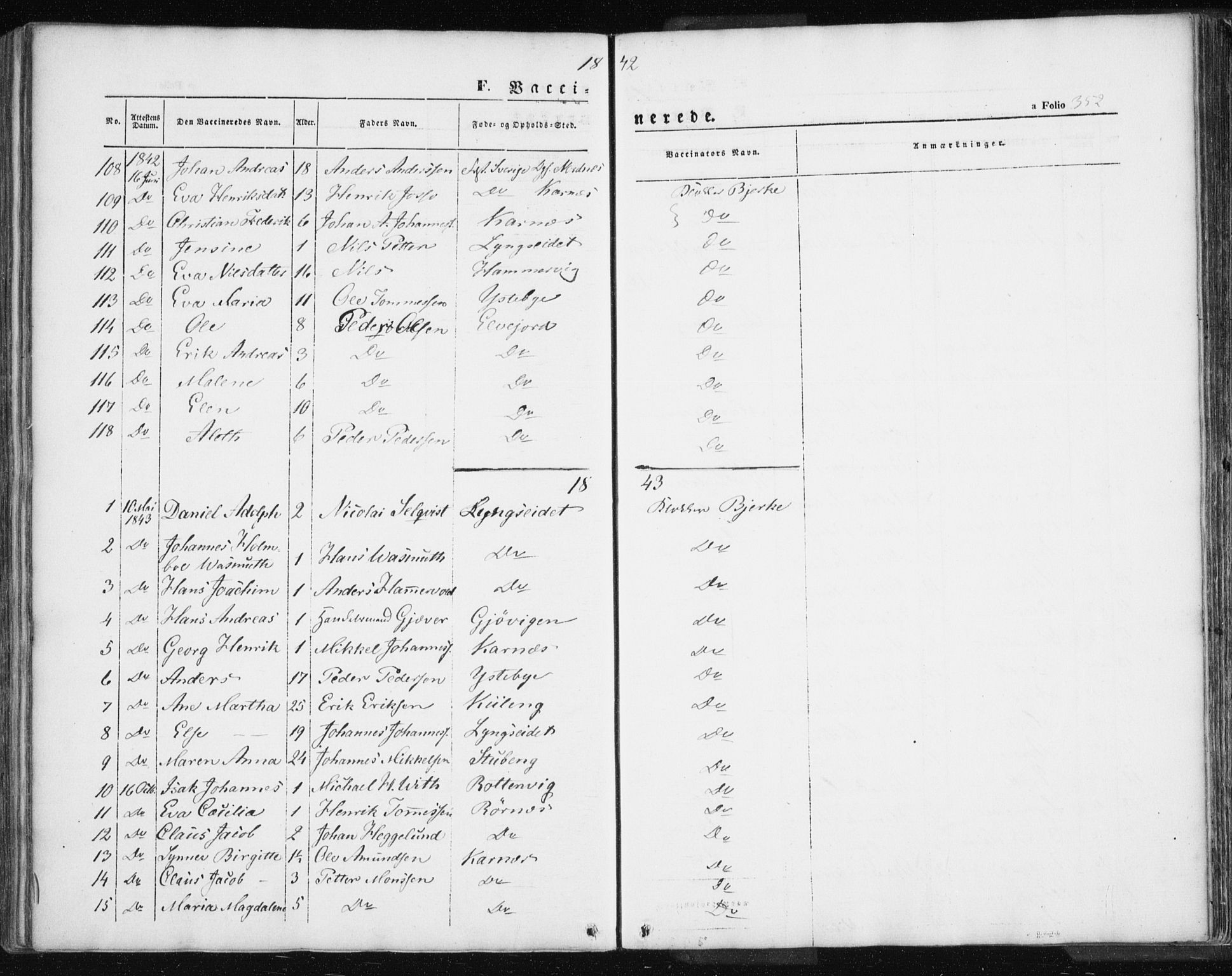 Lyngen sokneprestembete, AV/SATØ-S-1289/H/He/Hea/L0004kirke: Parish register (official) no. 4, 1839-1858, p. 352