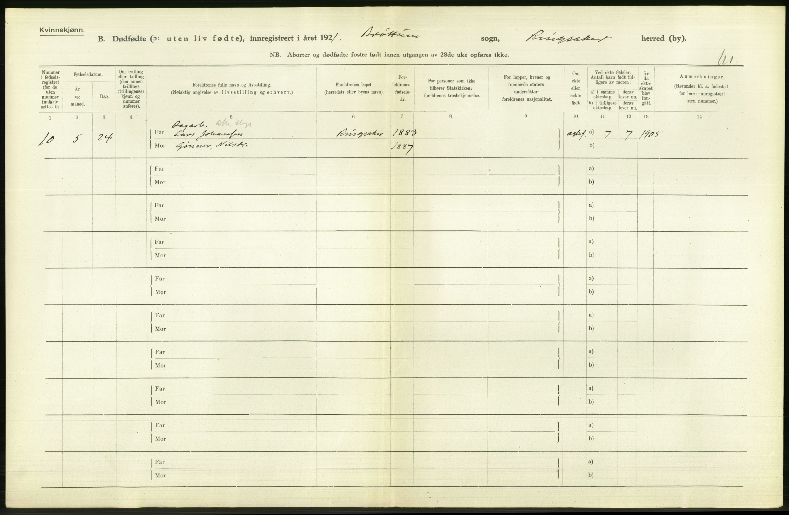 Statistisk sentralbyrå, Sosiodemografiske emner, Befolkning, AV/RA-S-2228/D/Df/Dfc/Dfca/L0015: Hedemark fylke: Levendefødte menn og kvinner. Byer, 1921, p. 838