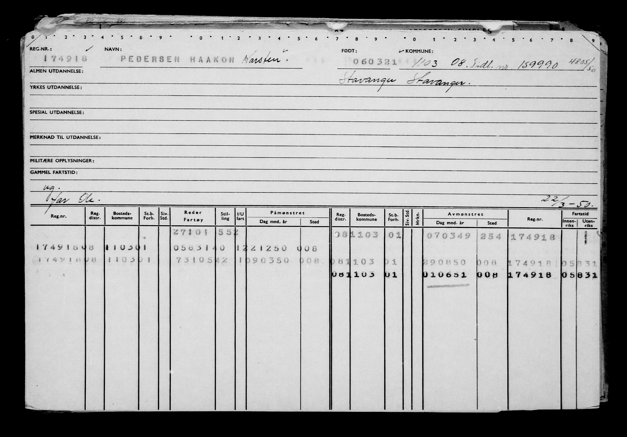 Direktoratet for sjømenn, AV/RA-S-3545/G/Gb/L0191: Hovedkort, 1921, p. 157