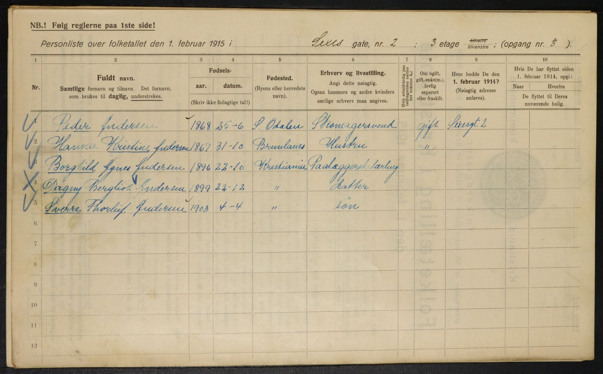 OBA, Municipal Census 1915 for Kristiania, 1915, p. 94402