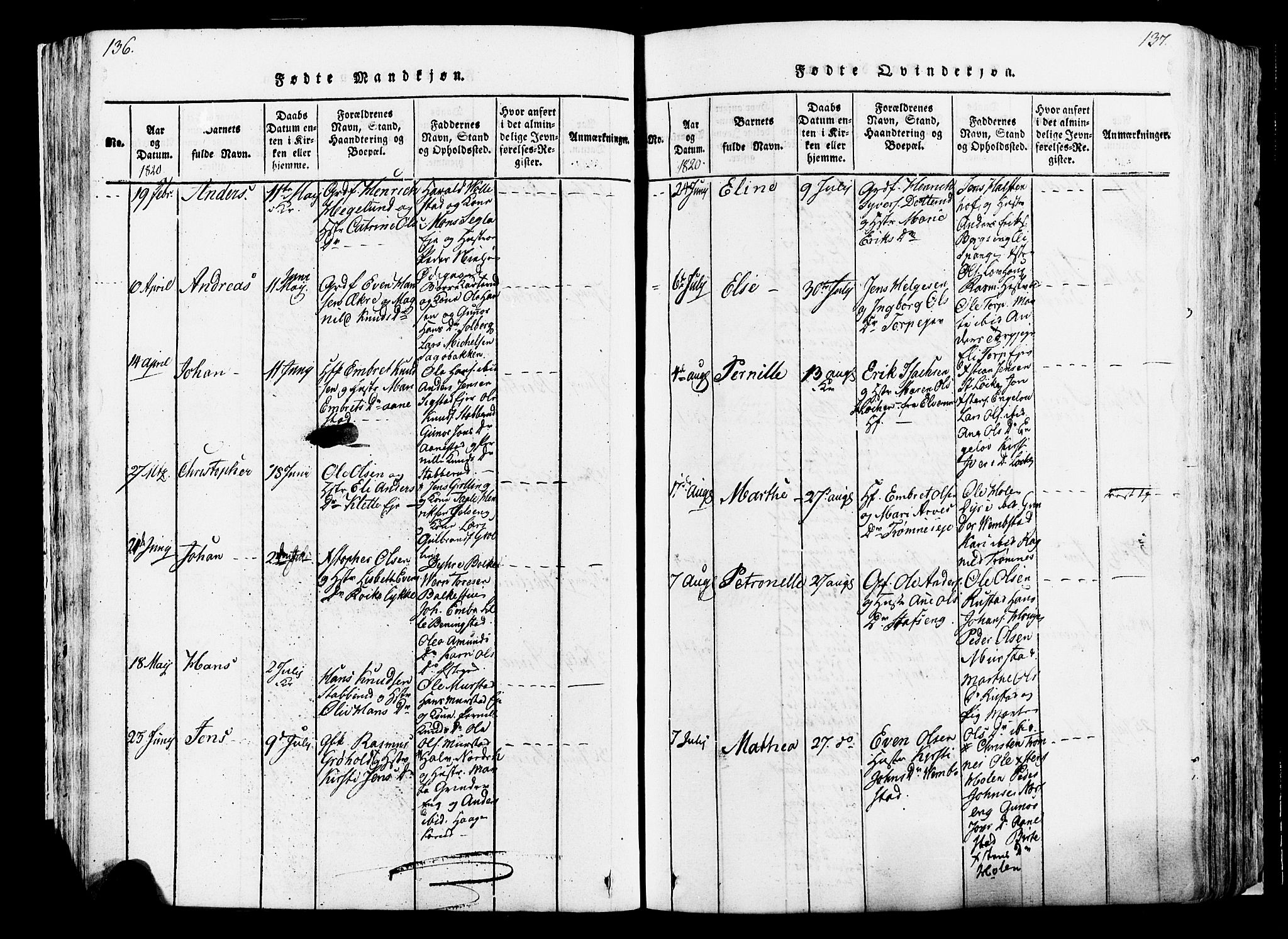 Løten prestekontor, AV/SAH-PREST-022/K/Ka/L0005: Parish register (official) no. 5, 1814-1832, p. 136-137