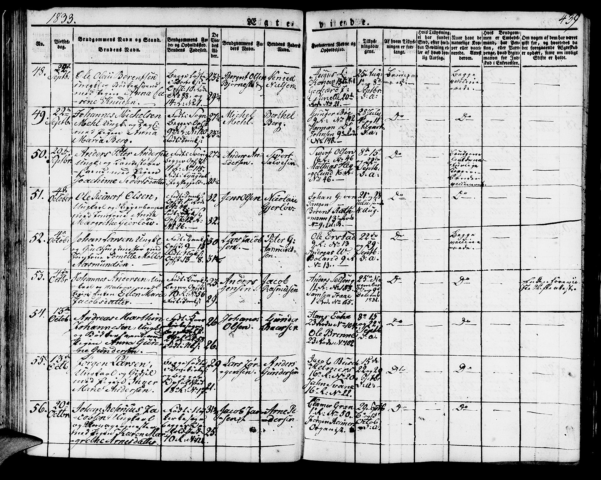 Domkirken sokneprestembete, SAB/A-74801/H/Haa/L0012: Parish register (official) no. A 12, 1821-1840, p. 439