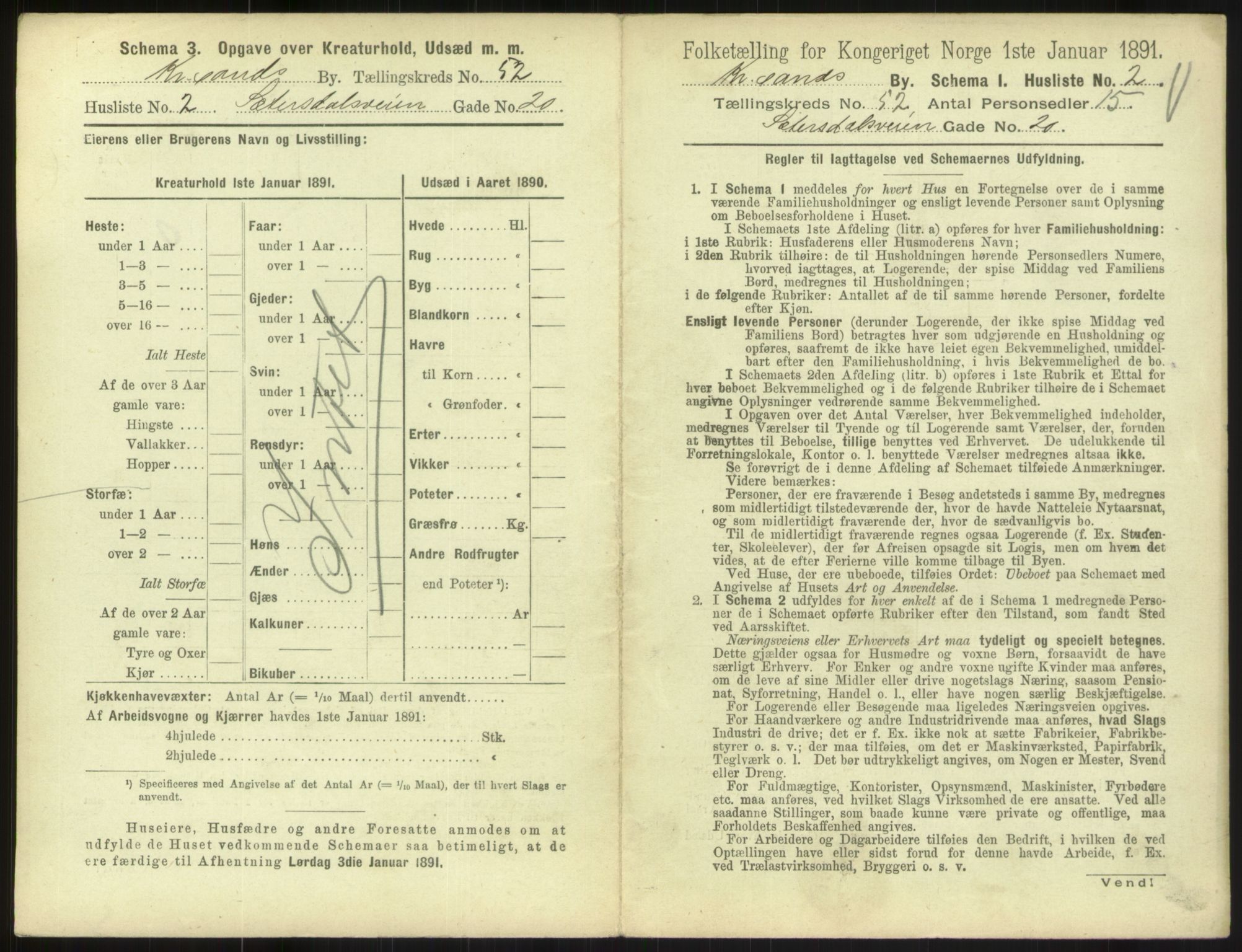 RA, 1891 census for 1001 Kristiansand, 1891, p. 2714