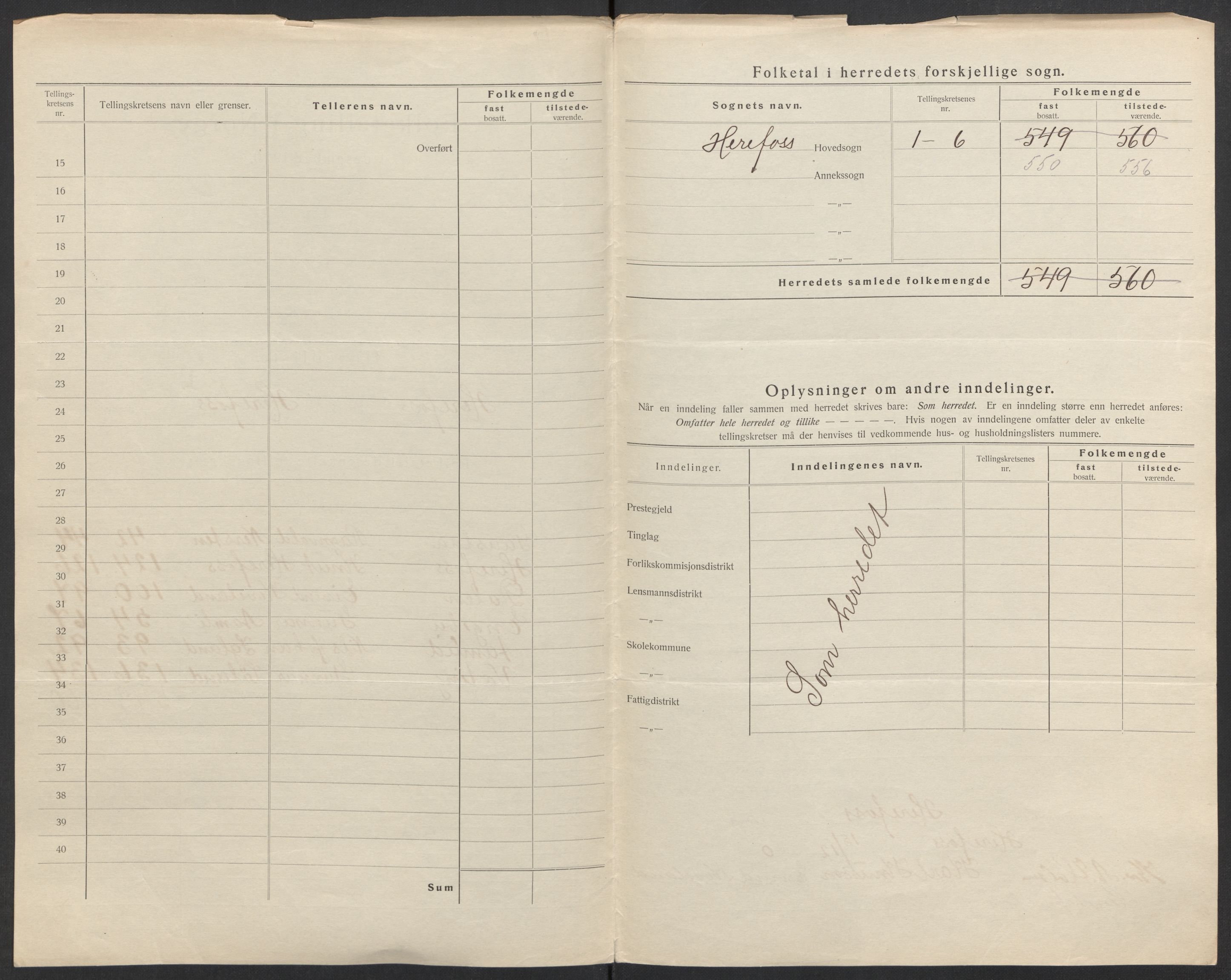 SAK, 1920 census for Herefoss, 1920, p. 4