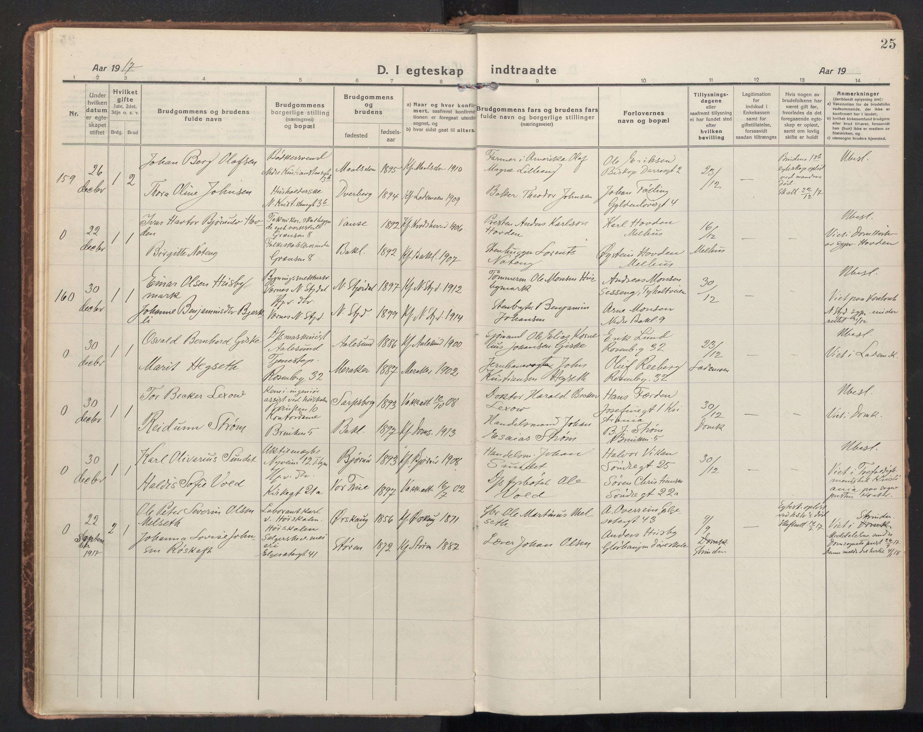 Ministerialprotokoller, klokkerbøker og fødselsregistre - Sør-Trøndelag, AV/SAT-A-1456/604/L0206: Parish register (official) no. 604A26, 1917-1931, p. 25