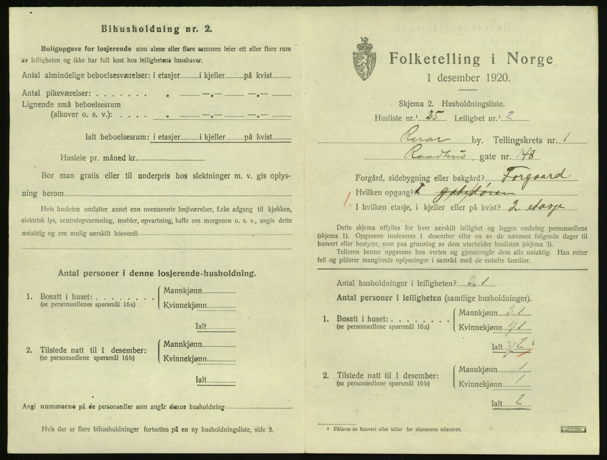SAK, 1920 census for Risør, 1920, p. 1407