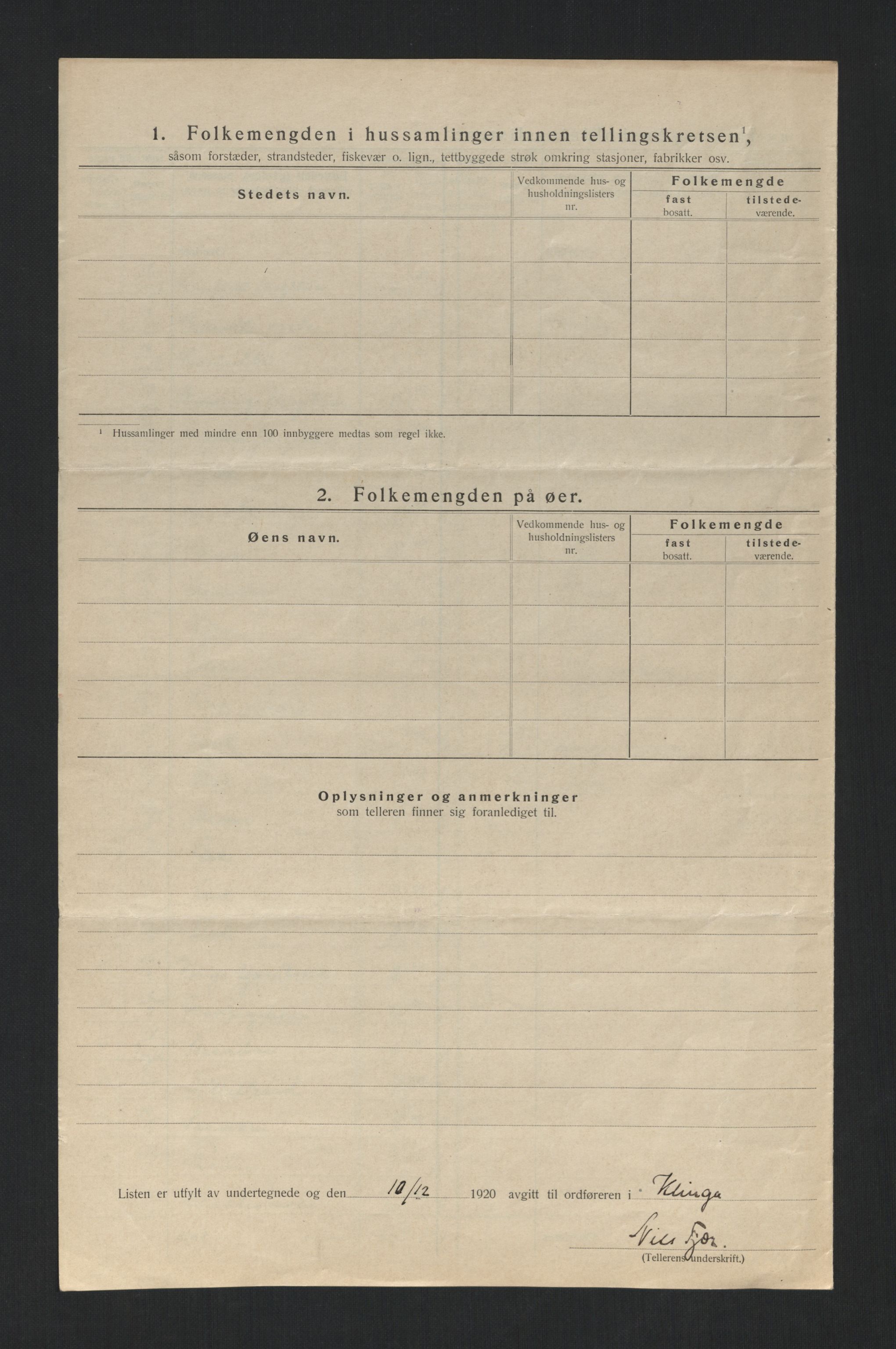 SAT, 1920 census for Klinga, 1920, p. 22