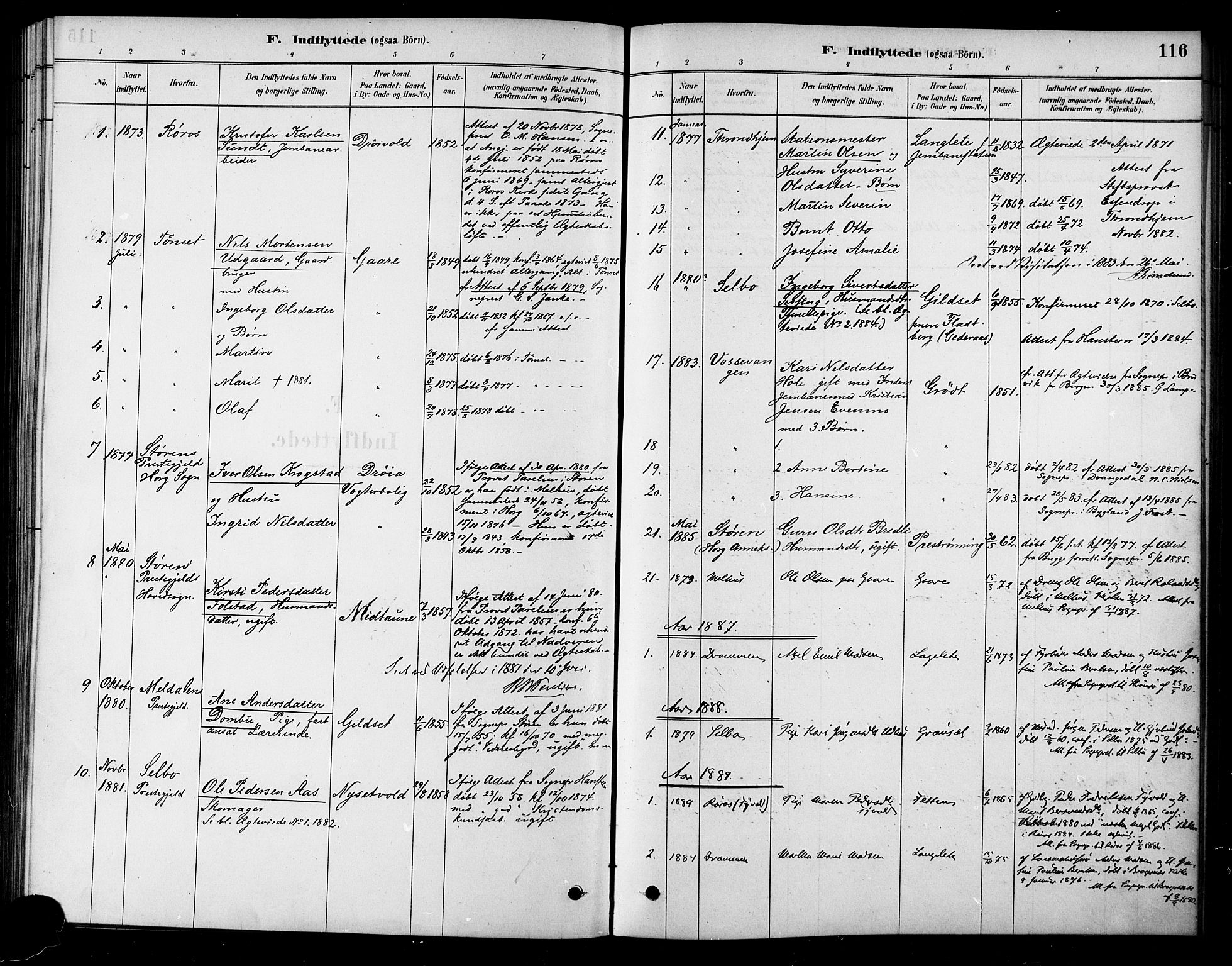 Ministerialprotokoller, klokkerbøker og fødselsregistre - Sør-Trøndelag, SAT/A-1456/685/L0972: Parish register (official) no. 685A09, 1879-1890, p. 116