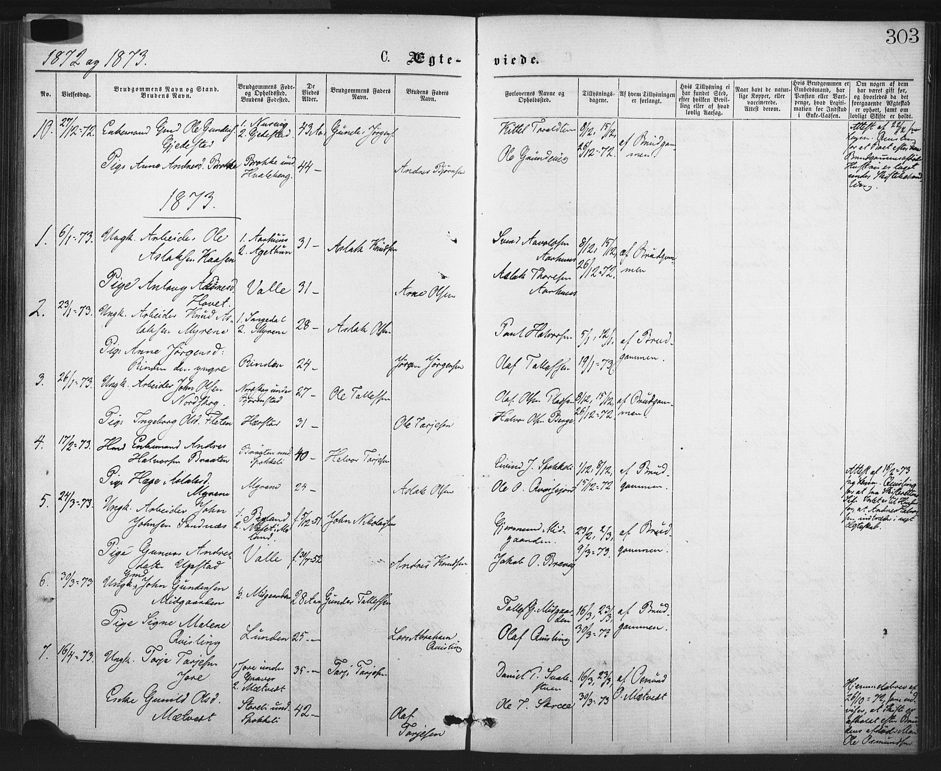 Fyresdal kirkebøker, SAKO/A-263/F/Fa/L0006: Parish register (official) no. I 6, 1872-1886, p. 303