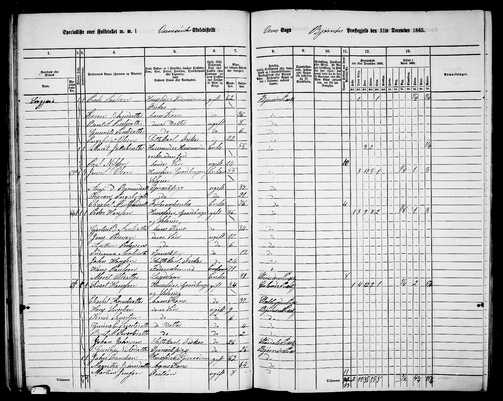 RA, 1865 census for Bjørnør, 1865, p. 50