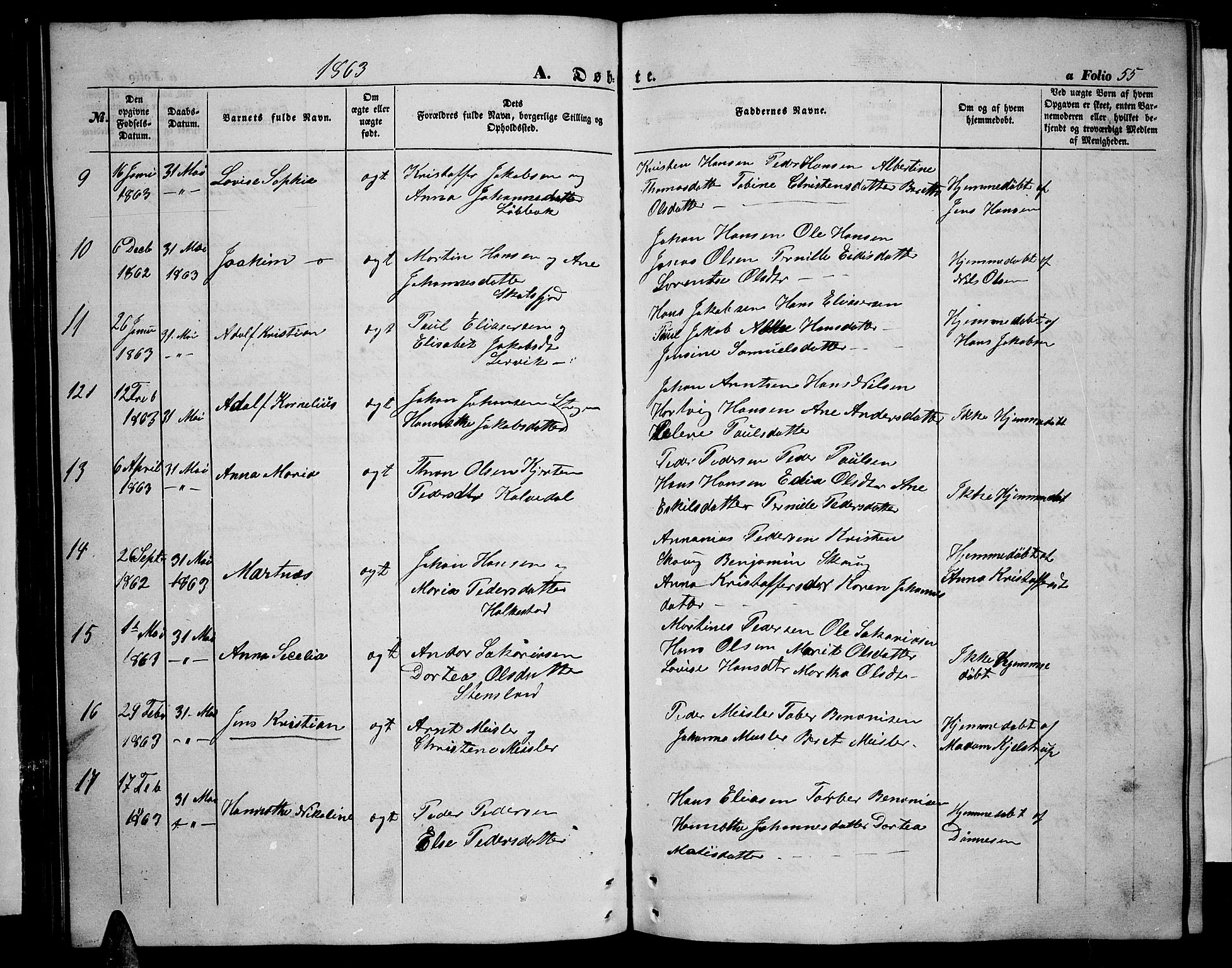 Ministerialprotokoller, klokkerbøker og fødselsregistre - Nordland, SAT/A-1459/855/L0814: Parish register (copy) no. 855C03, 1851-1864, p. 55