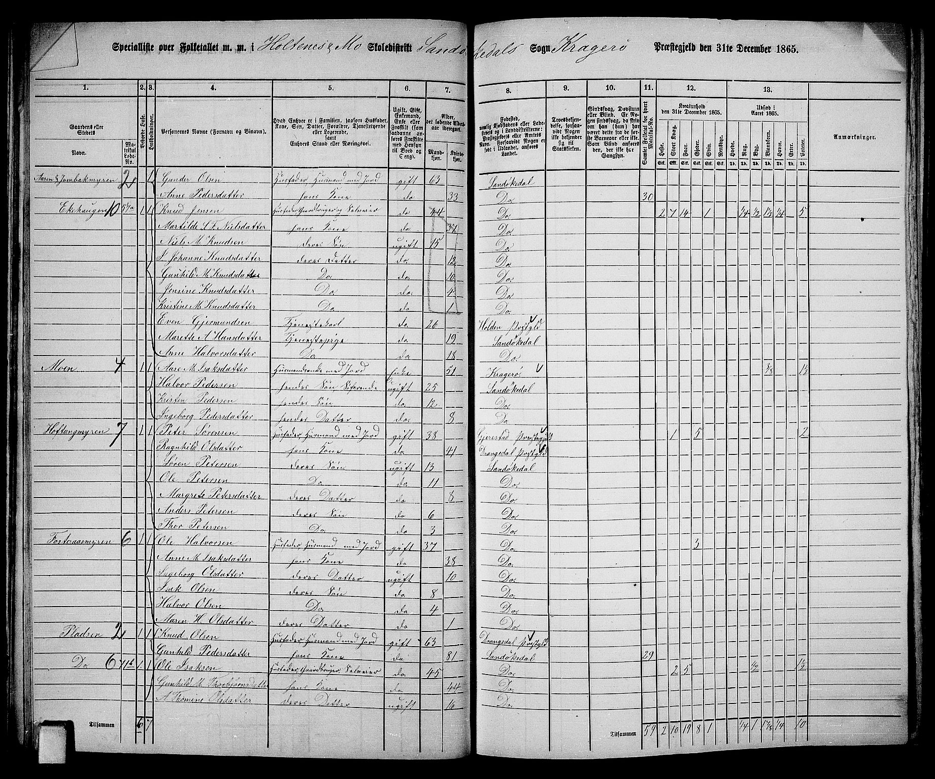 RA, 1865 census for Kragerø/Sannidal og Skåtøy, 1865, p. 33