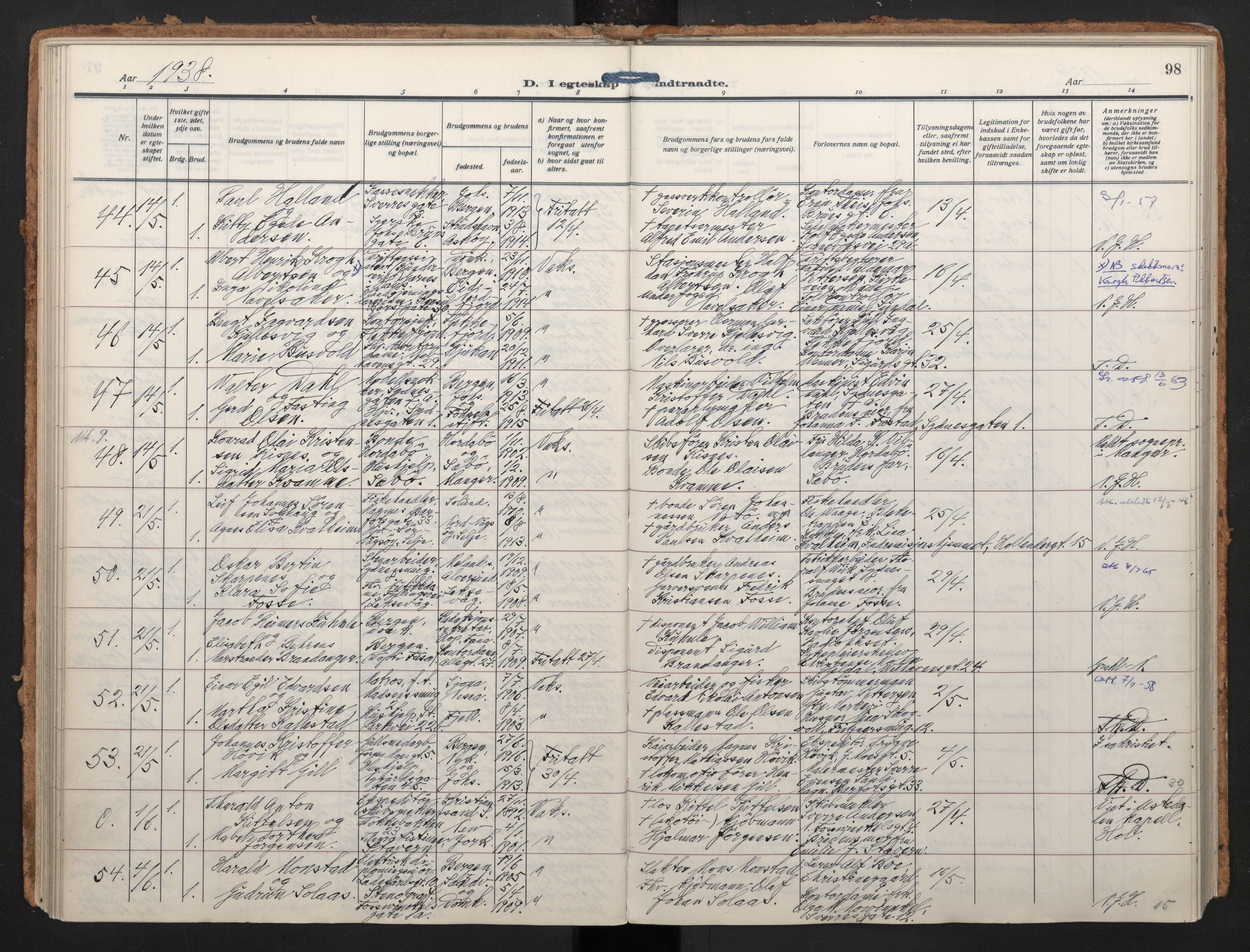 Johanneskirken sokneprestembete, AV/SAB-A-76001/H/Haa/L0014: Parish register (official) no. D 3, 1929-1949, p. 97b-98a