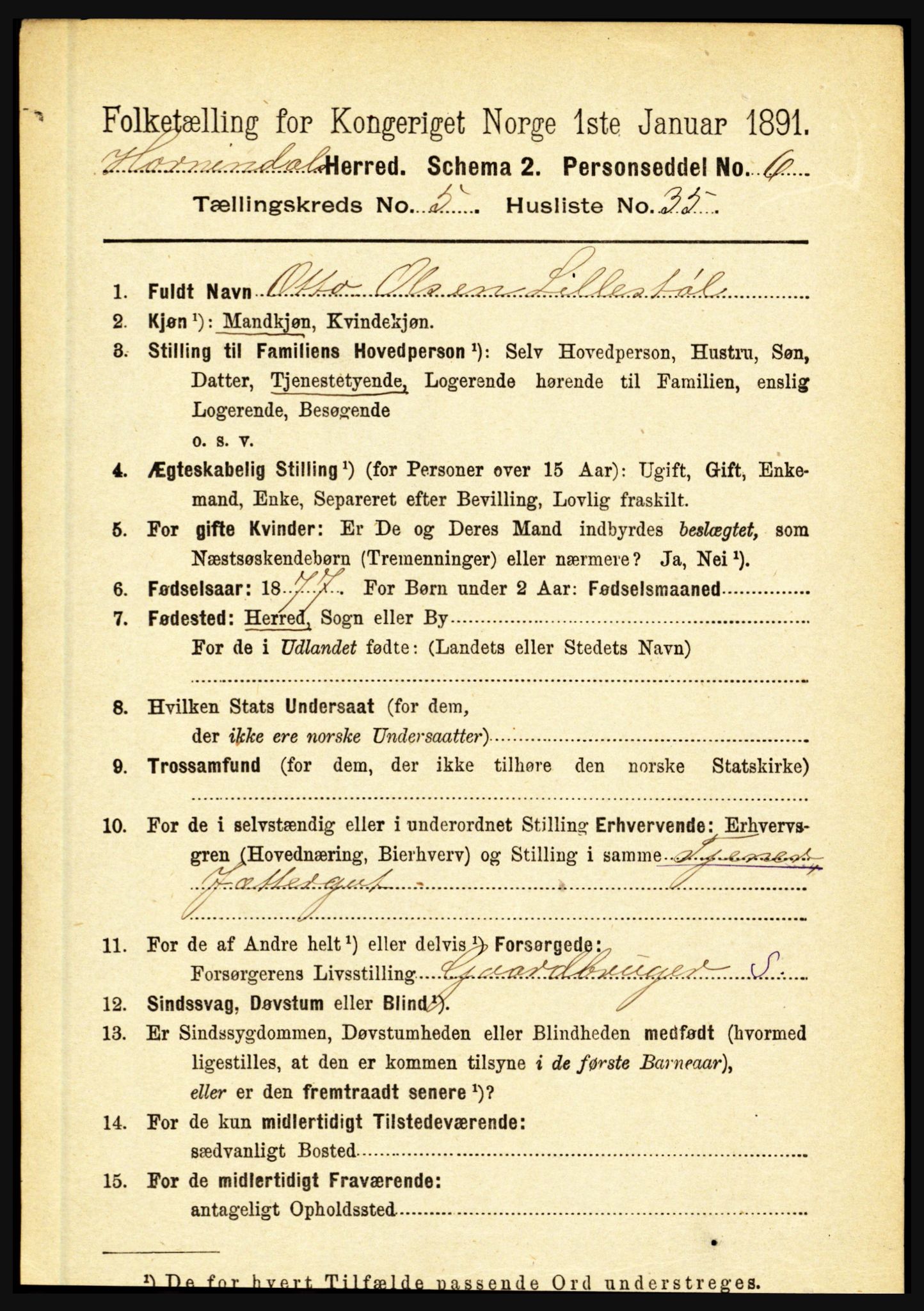 RA, 1891 census for 1444 Hornindal, 1891, p. 1345