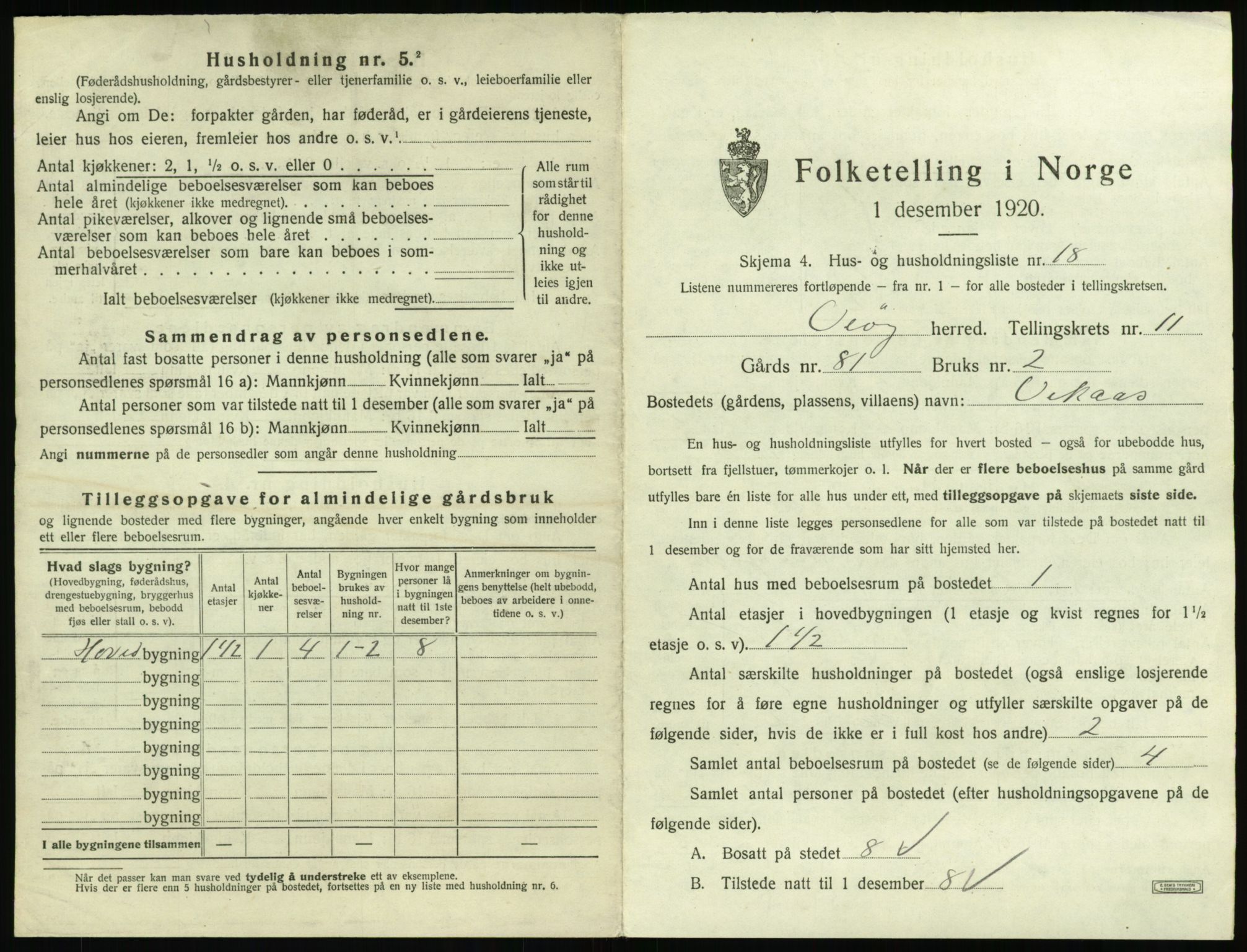 SAT, 1920 census for Veøy, 1920, p. 913