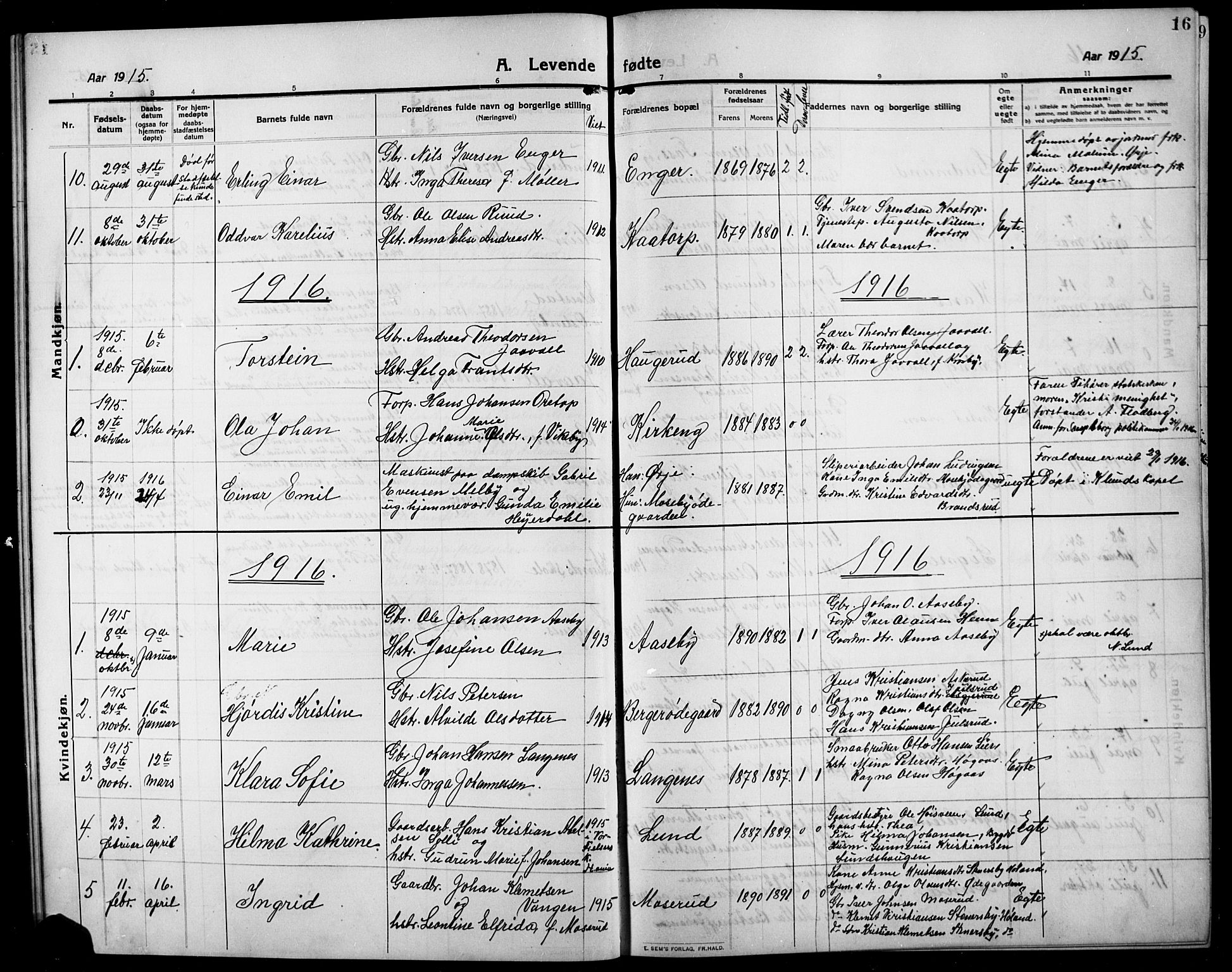 Rødenes prestekontor Kirkebøker, AV/SAO-A-2005/G/Ga/L0003: Parish register (copy) no. I 3, 1911-1926, p. 16