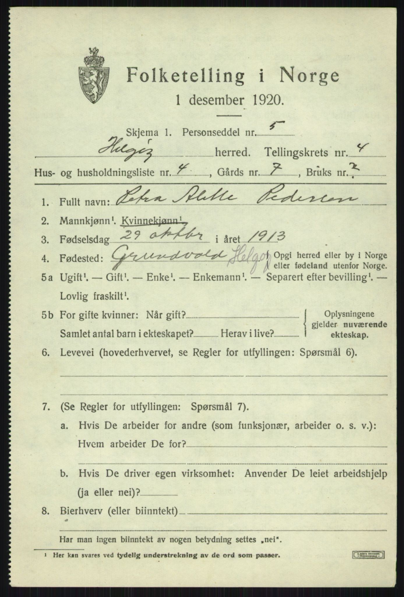 SATØ, 1920 census for Helgøy, 1920, p. 1700