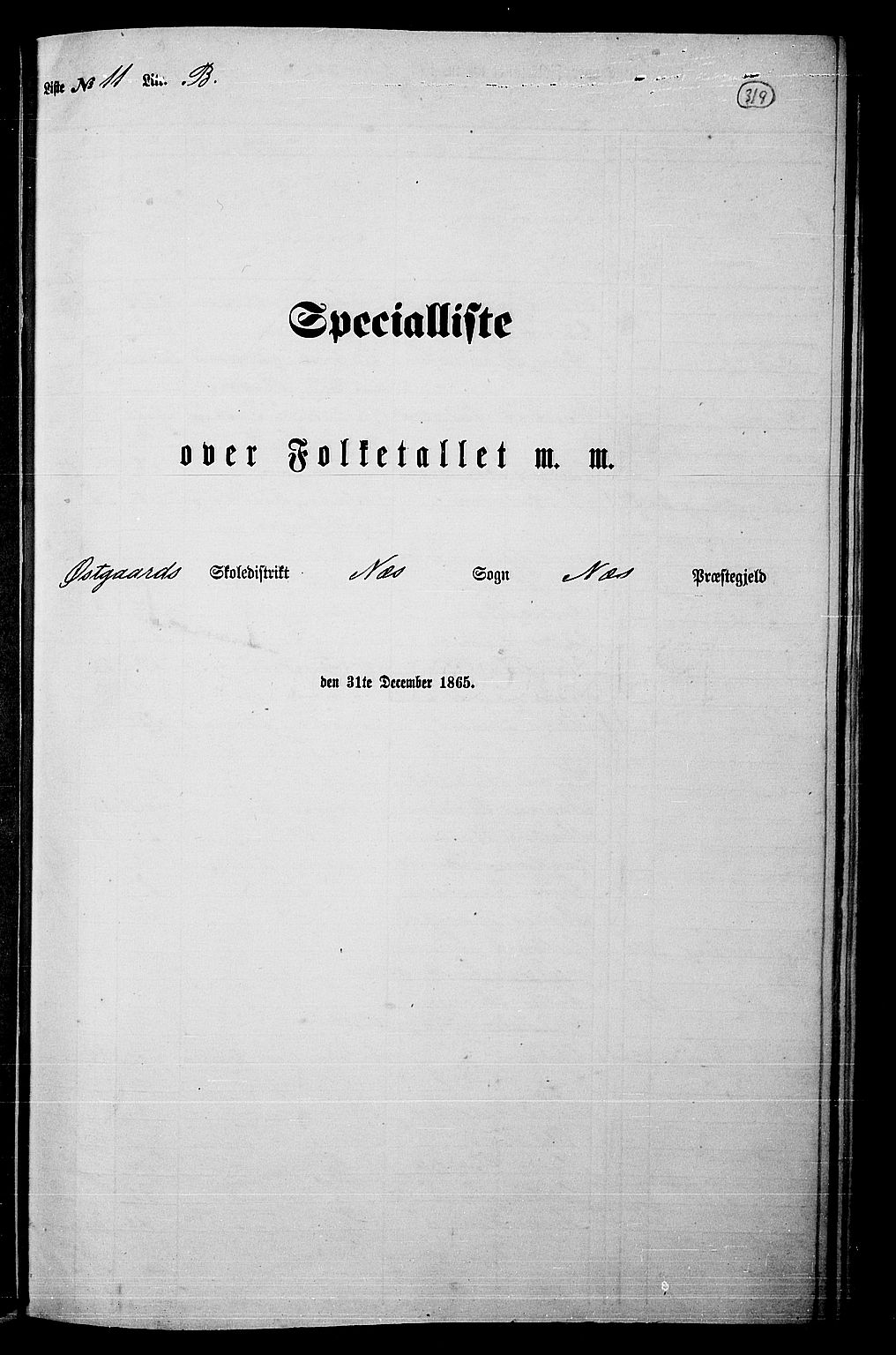 RA, 1865 census for Nes, 1865, p. 289