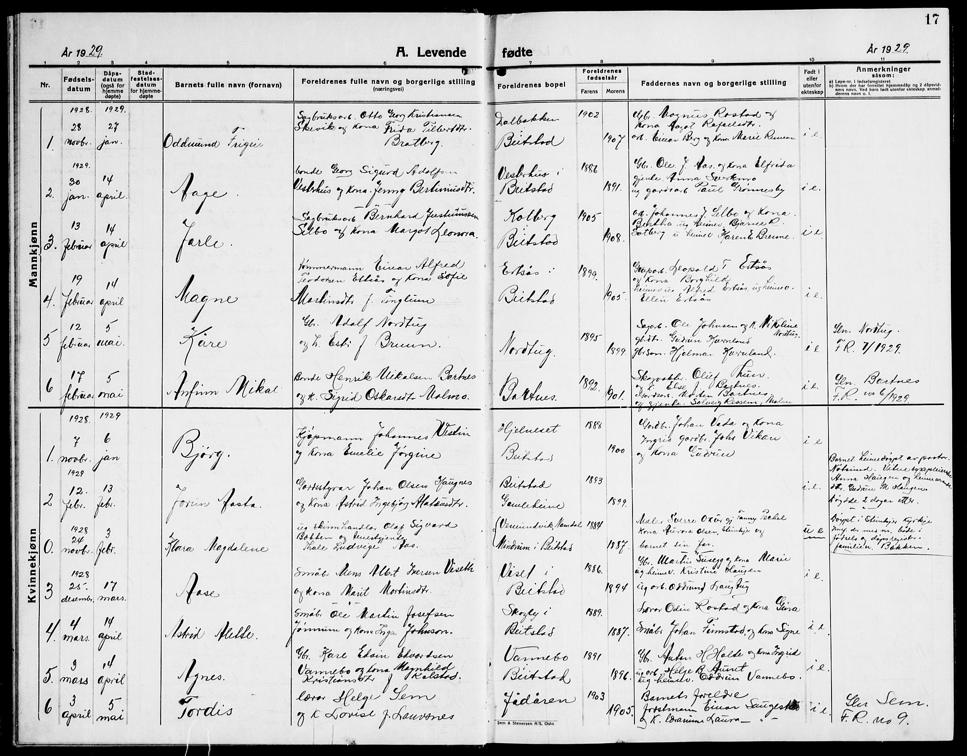 Ministerialprotokoller, klokkerbøker og fødselsregistre - Nord-Trøndelag, SAT/A-1458/741/L0403: Parish register (copy) no. 741C04, 1925-1944, p. 17