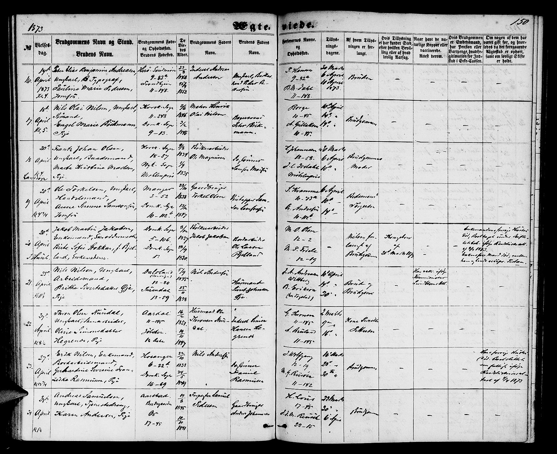 Domkirken sokneprestembete, AV/SAB-A-74801/H/Hab/L0030: Parish register (copy) no. D 2, 1857-1876, p. 150