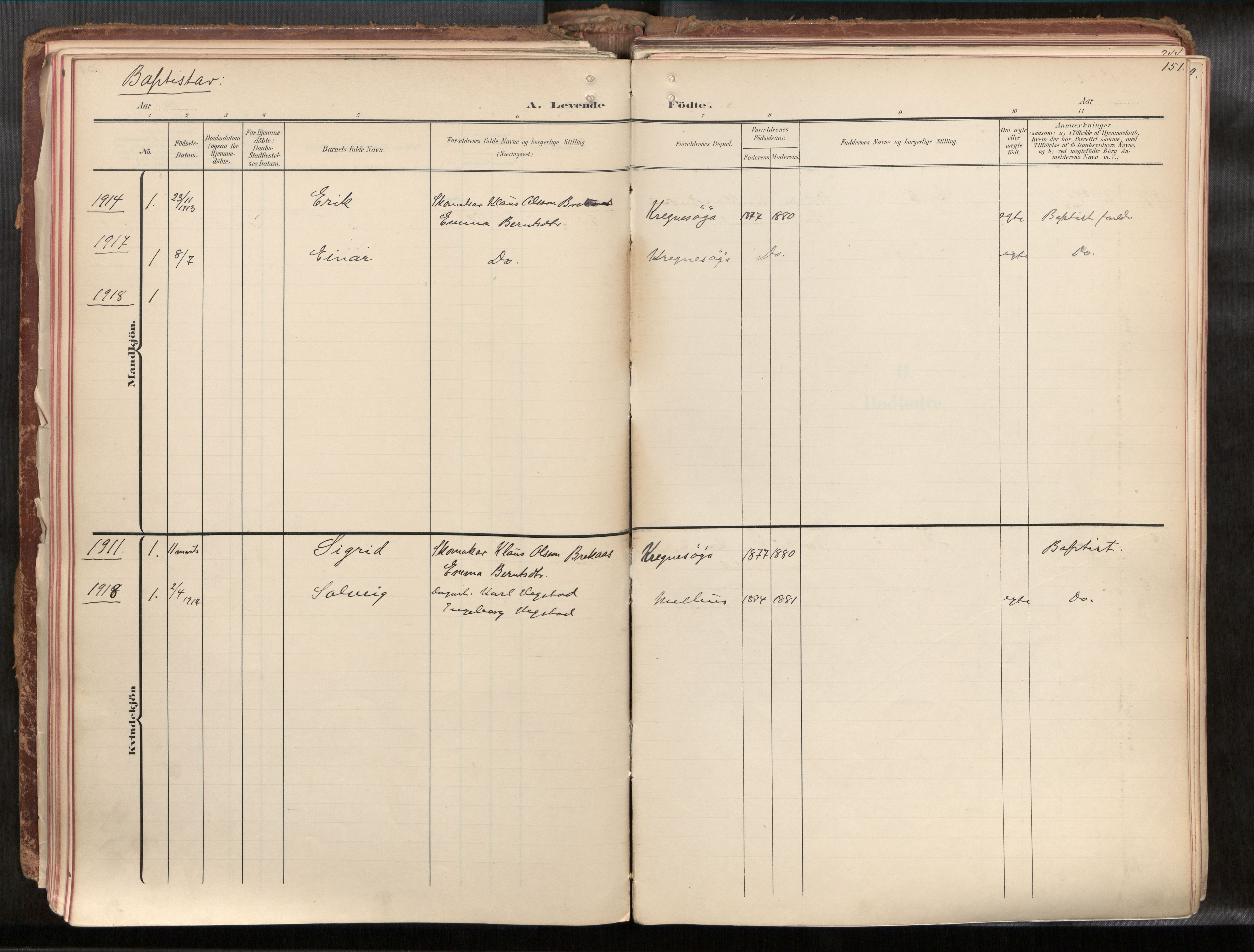 Ministerialprotokoller, klokkerbøker og fødselsregistre - Sør-Trøndelag, SAT/A-1456/691/L1085b: Parish register (official) no. 691A18, 1908-1930, p. 151