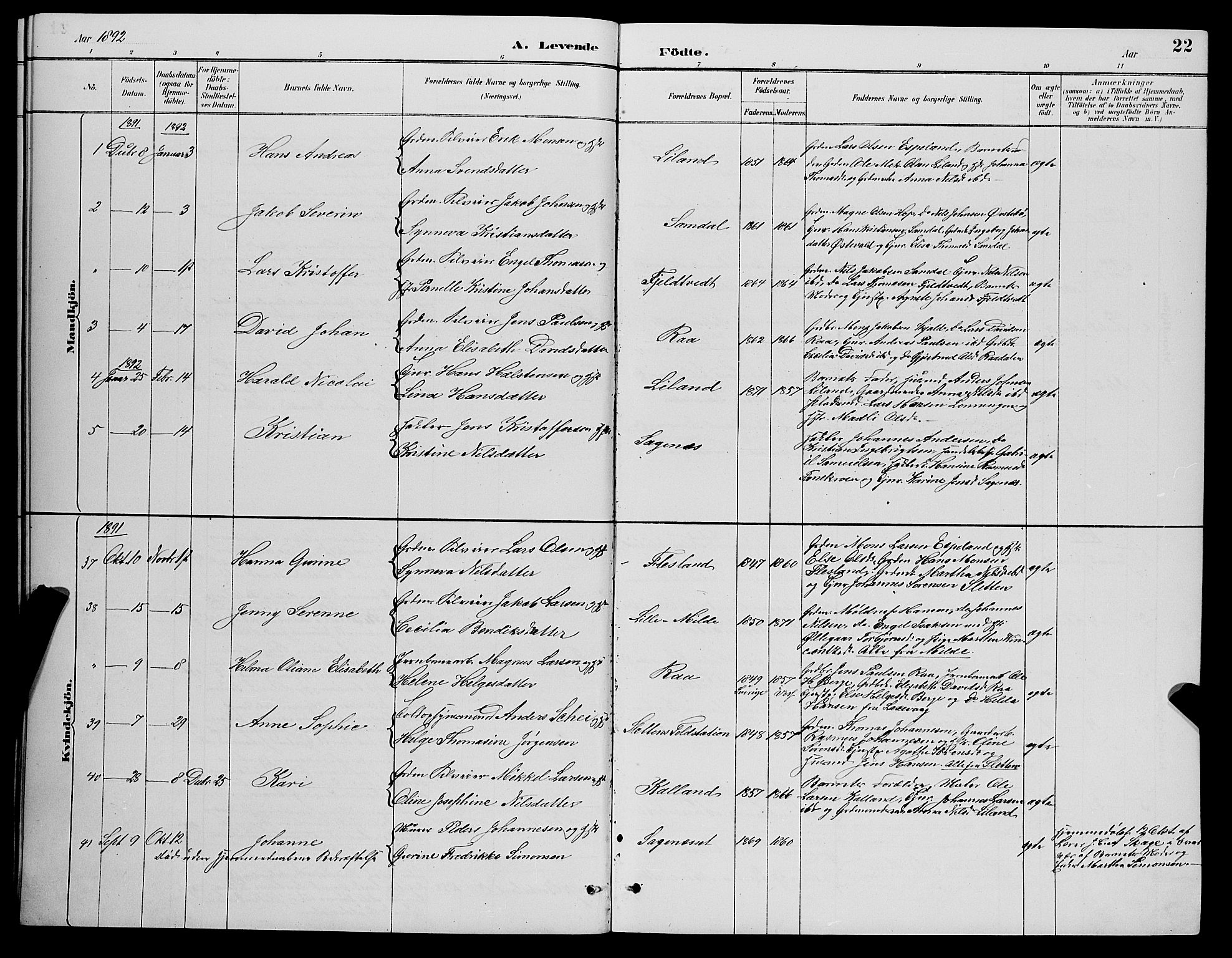 Fana Sokneprestembete, AV/SAB-A-75101/H/Hab/Haba/L0002: Parish register (copy) no. A 2, 1889-1895, p. 22