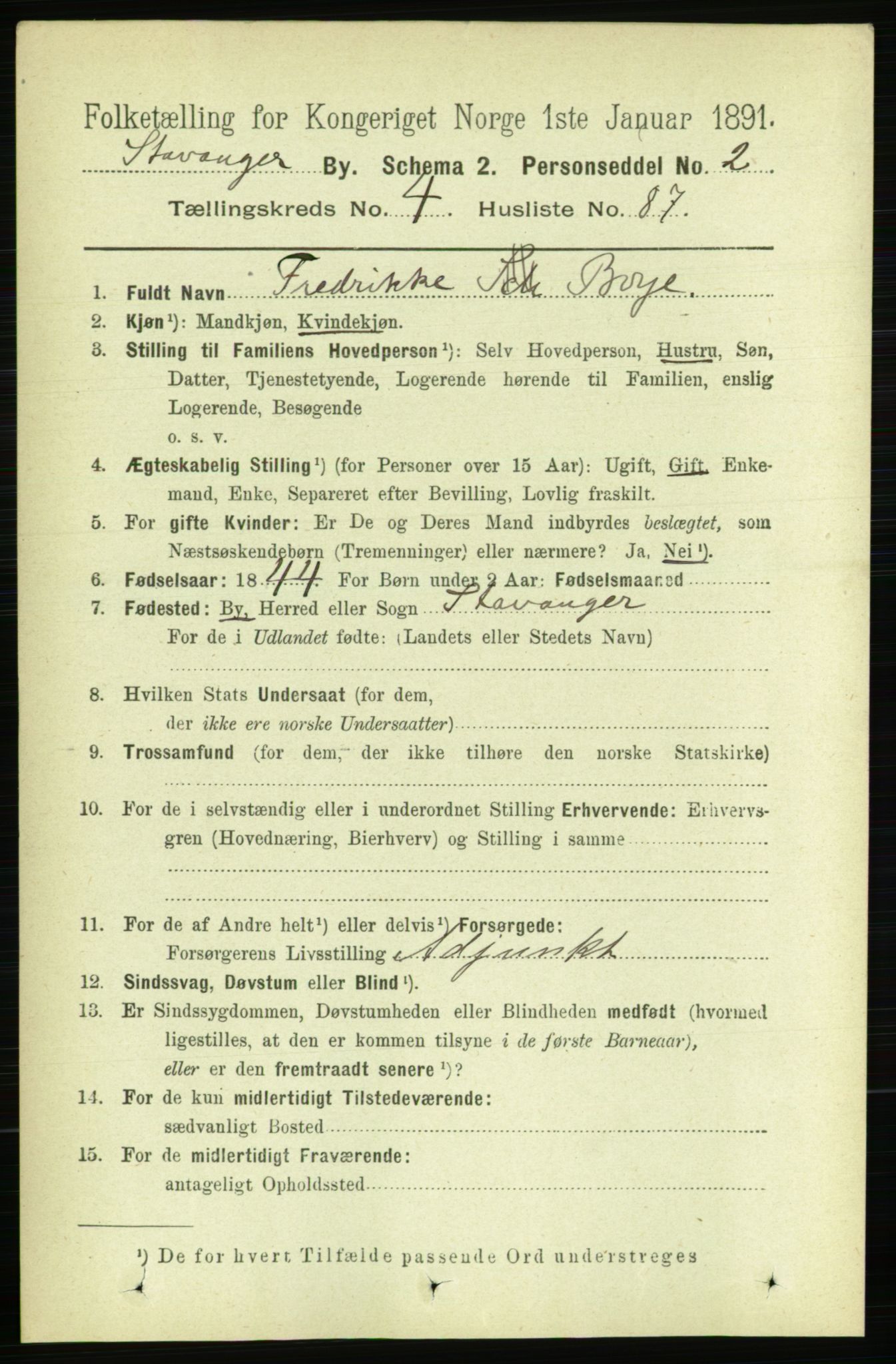 RA, 1891 census for 1103 Stavanger, 1891, p. 8596