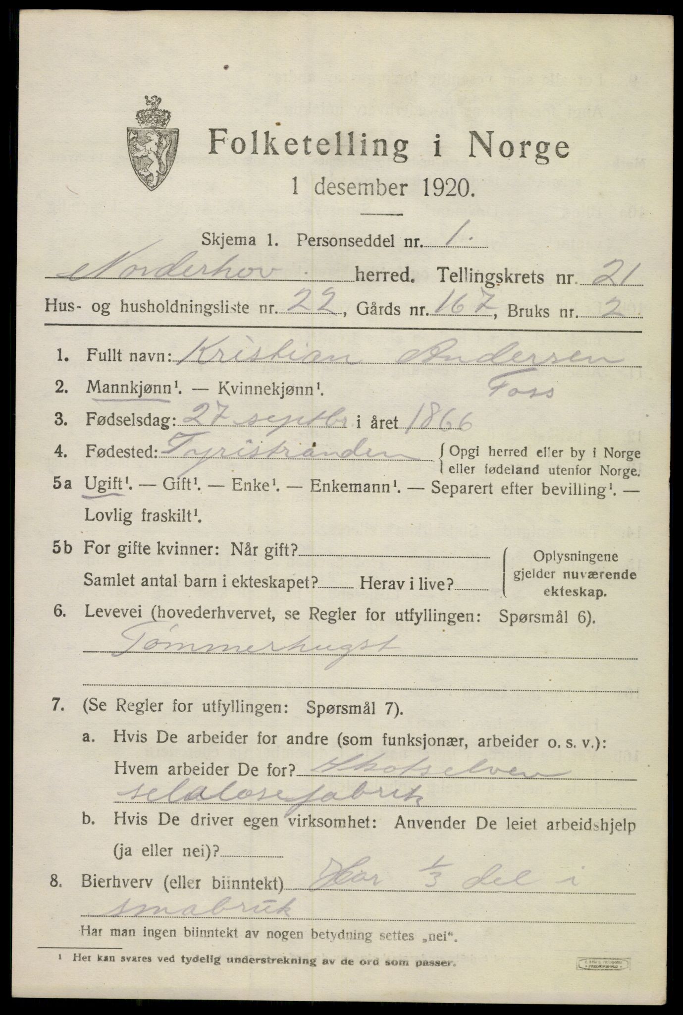 SAKO, 1920 census for Norderhov, 1920, p. 22184