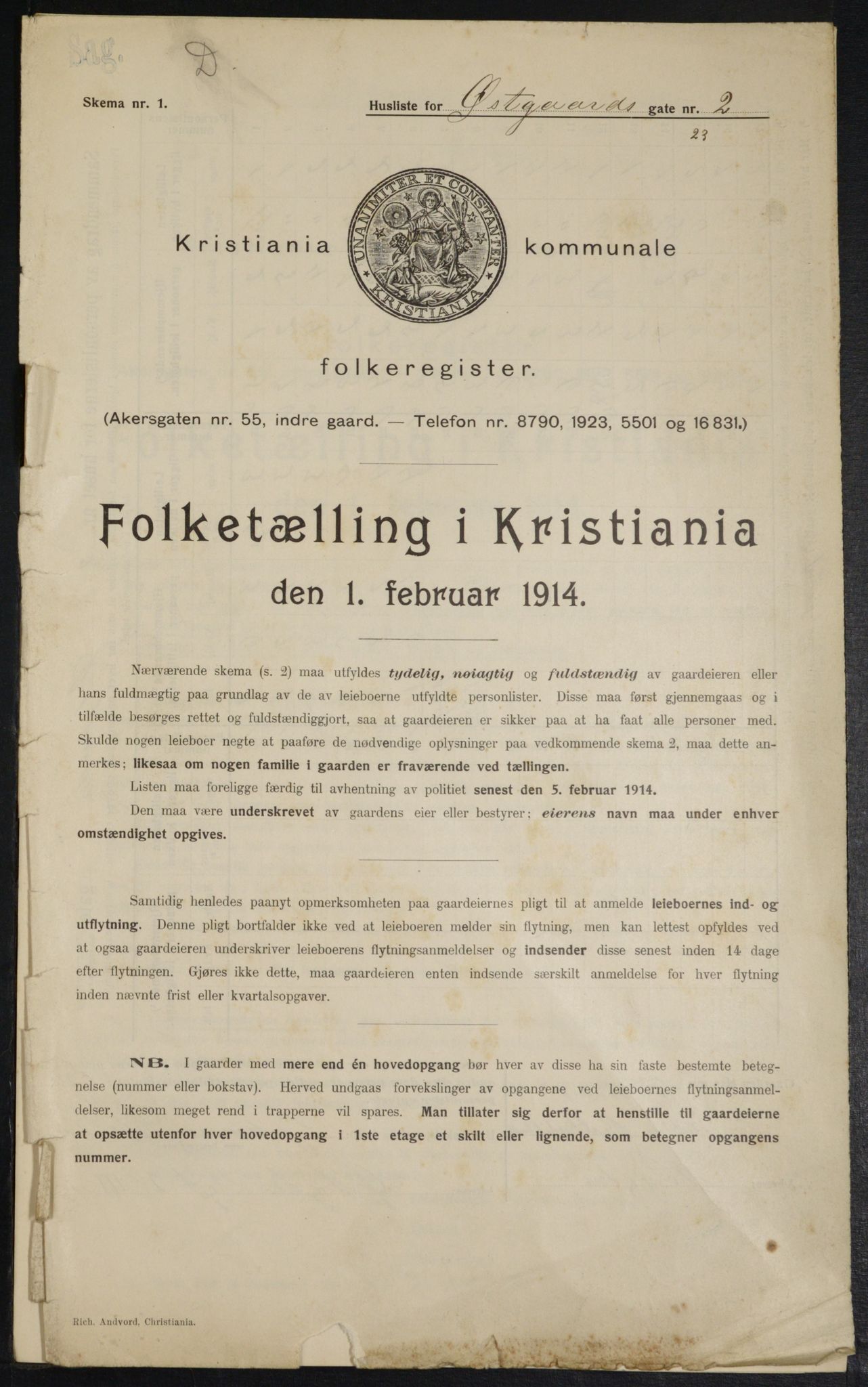 OBA, Municipal Census 1914 for Kristiania, 1914, p. 130086