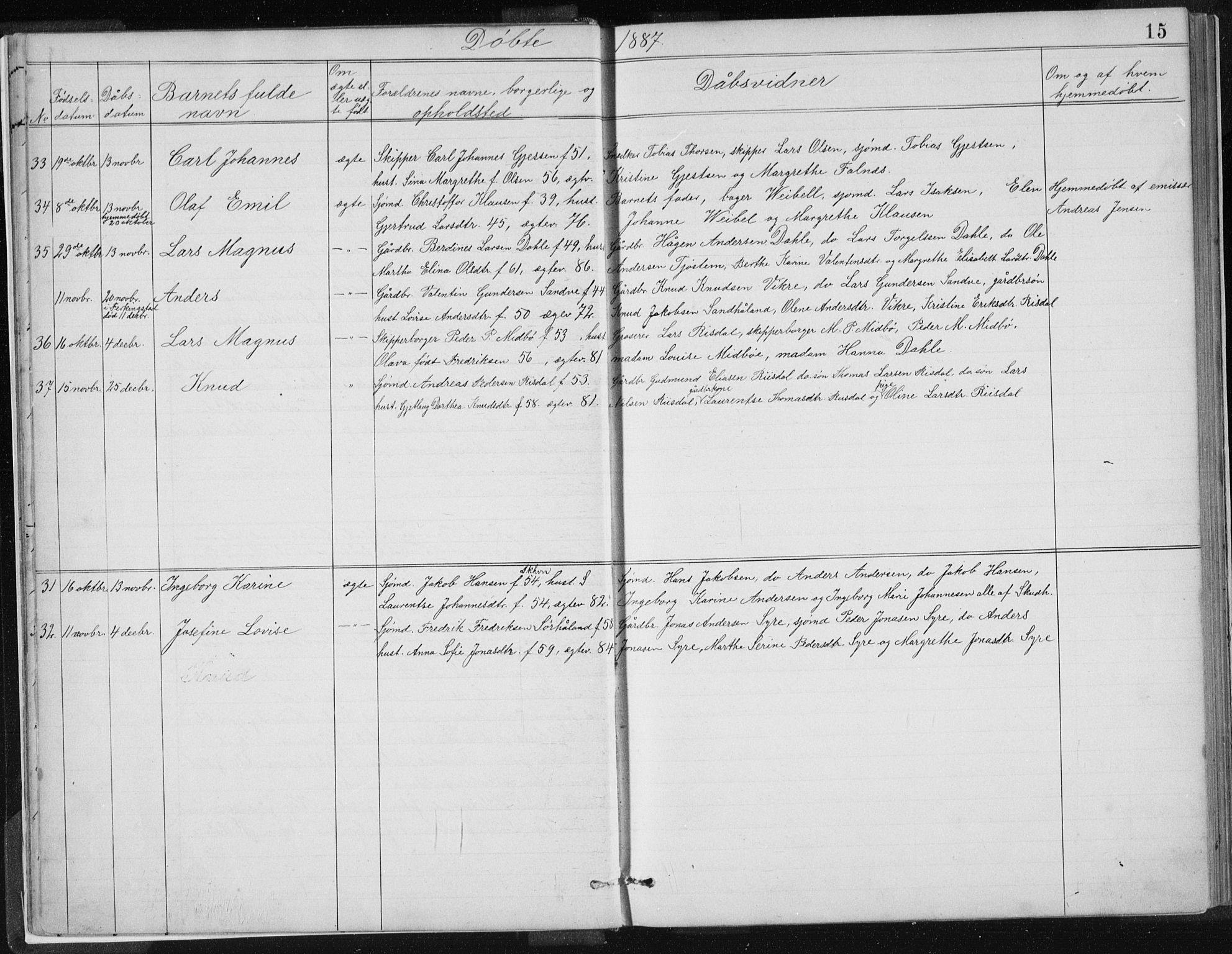 Skudenes sokneprestkontor, SAST/A -101849/H/Ha/Hab/L0007: Parish register (copy) no. B 7, 1885-1899, p. 15