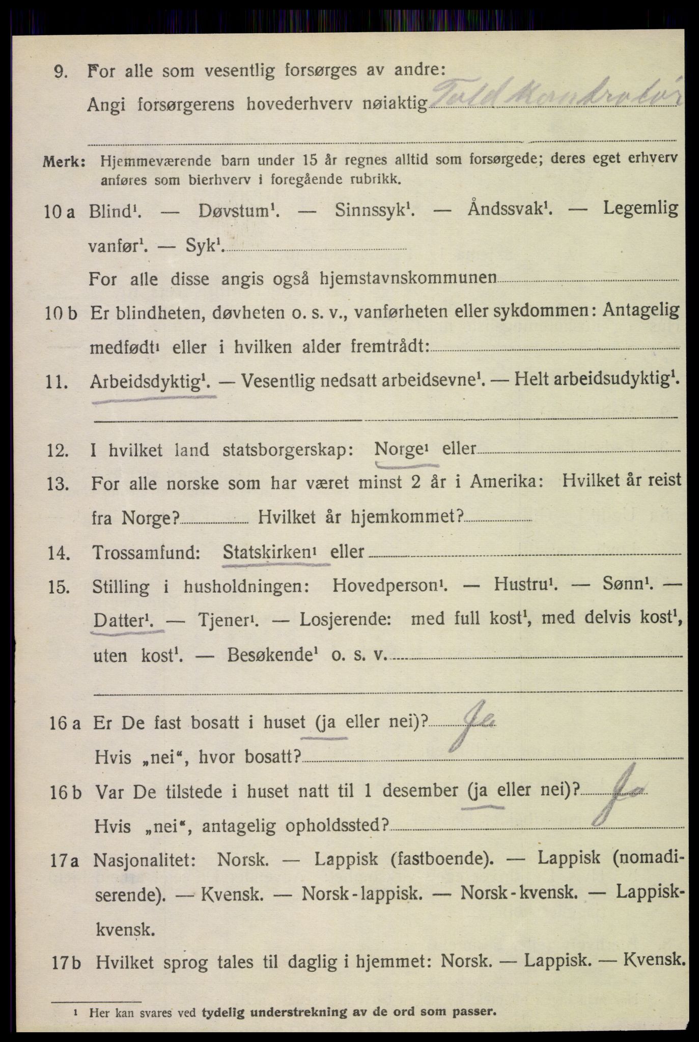 SAT, 1920 census for Fauske, 1920, p. 10101