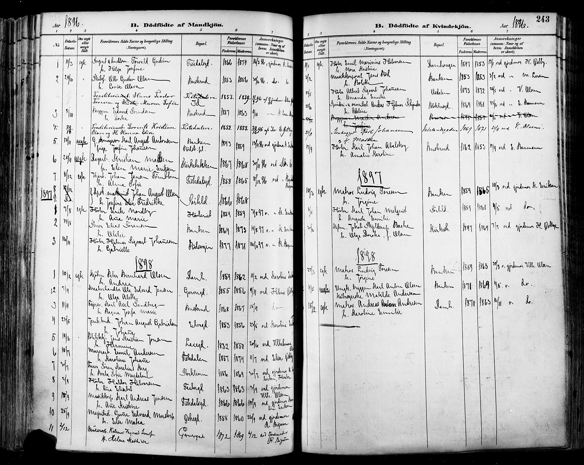 Halden prestekontor Kirkebøker, SAO/A-10909/F/Fa/L0013: Parish register (official) no. I 13, 1890-1906, p. 243