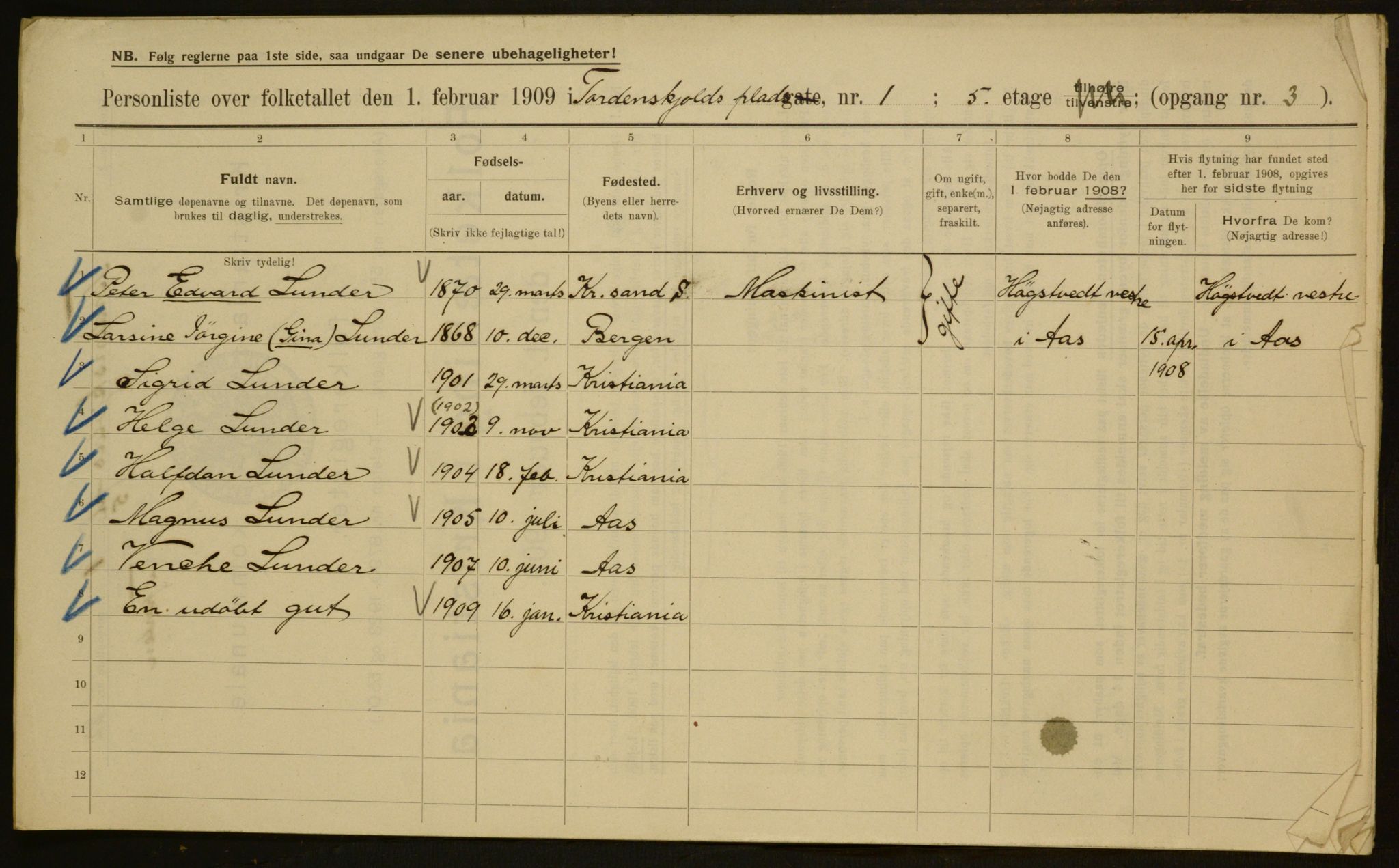 OBA, Municipal Census 1909 for Kristiania, 1909, p. 103217