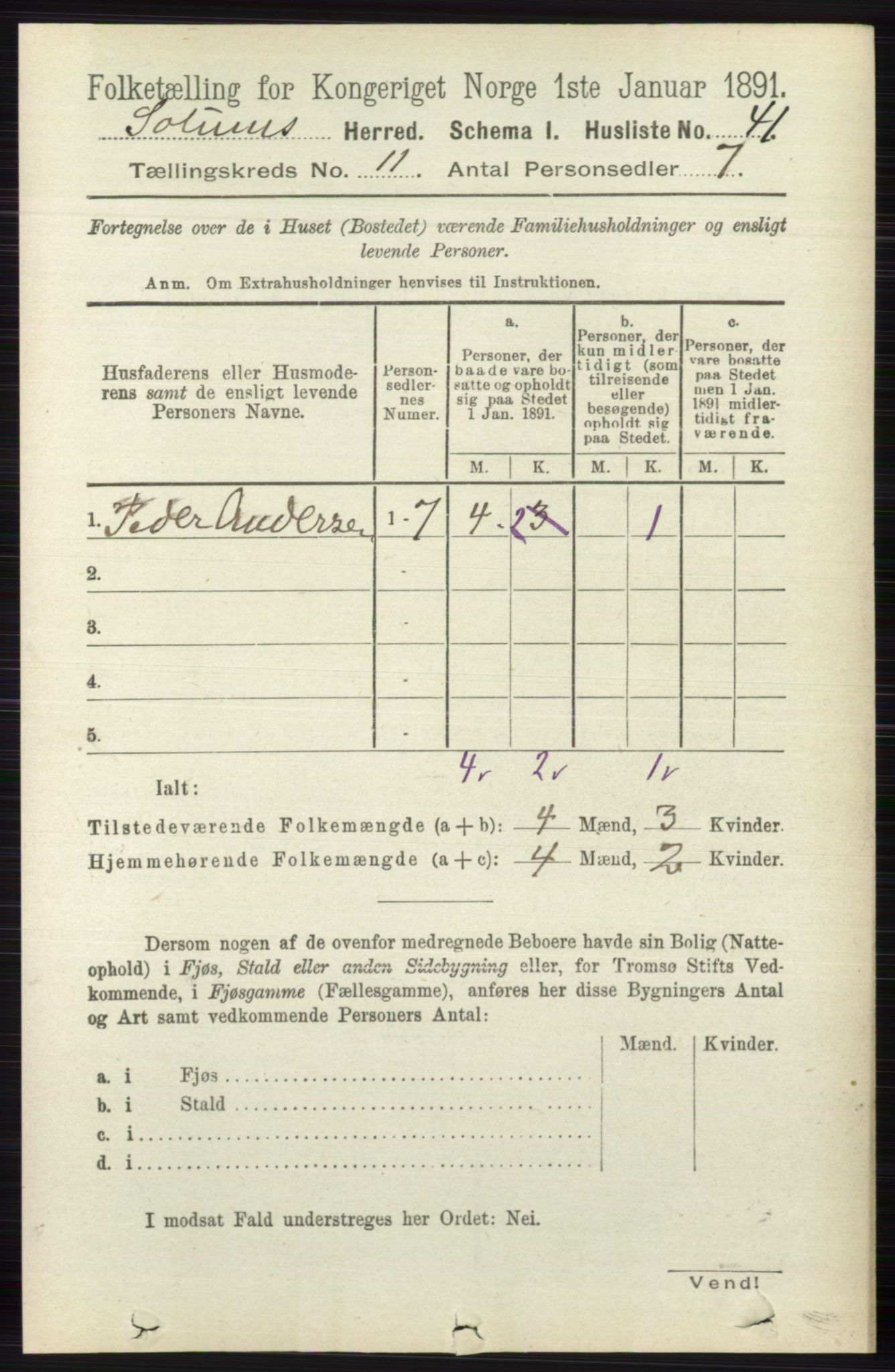 RA, 1891 census for 0818 Solum, 1891, p. 5278