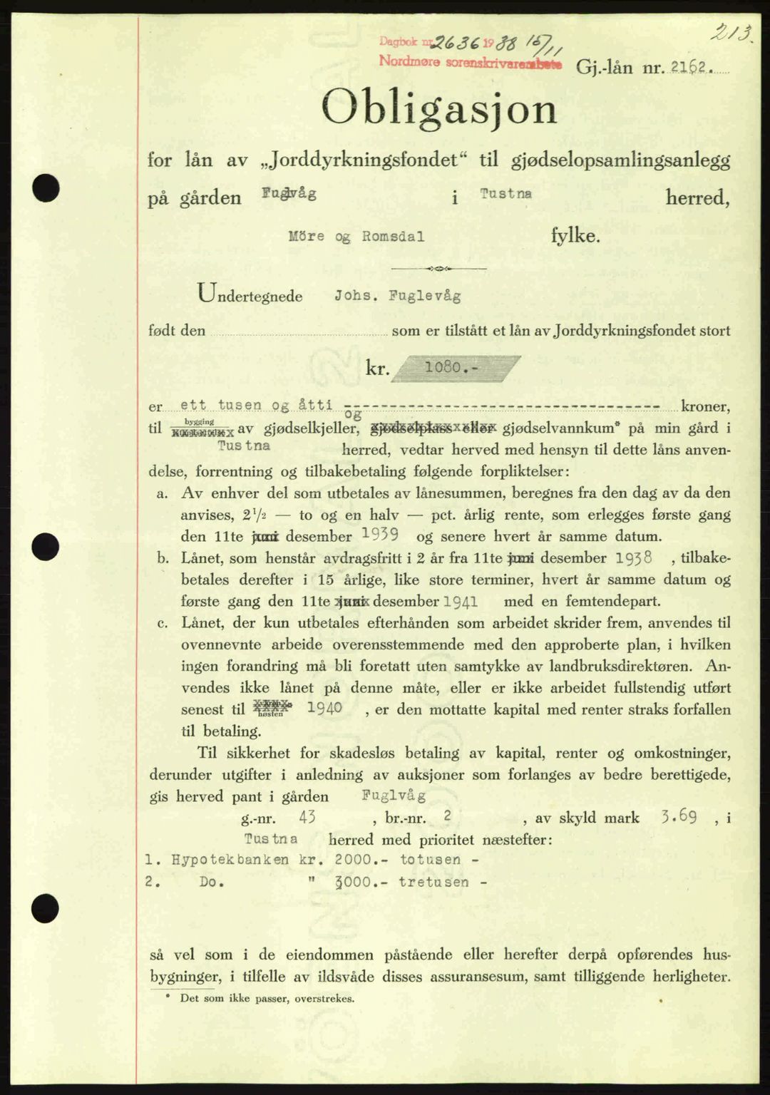 Nordmøre sorenskriveri, SAT/A-4132/1/2/2Ca: Mortgage book no. B84, 1938-1939, Diary no: : 2636/1938