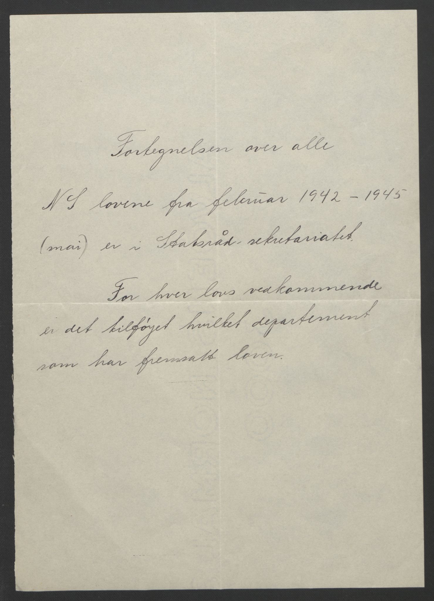 NS-administrasjonen 1940-1945 (Statsrådsekretariatet, de kommisariske statsråder mm), RA/S-4279/D/Db/L0111/0003: Saker fra krigsårene / Journal, 1940-1945, p. 191