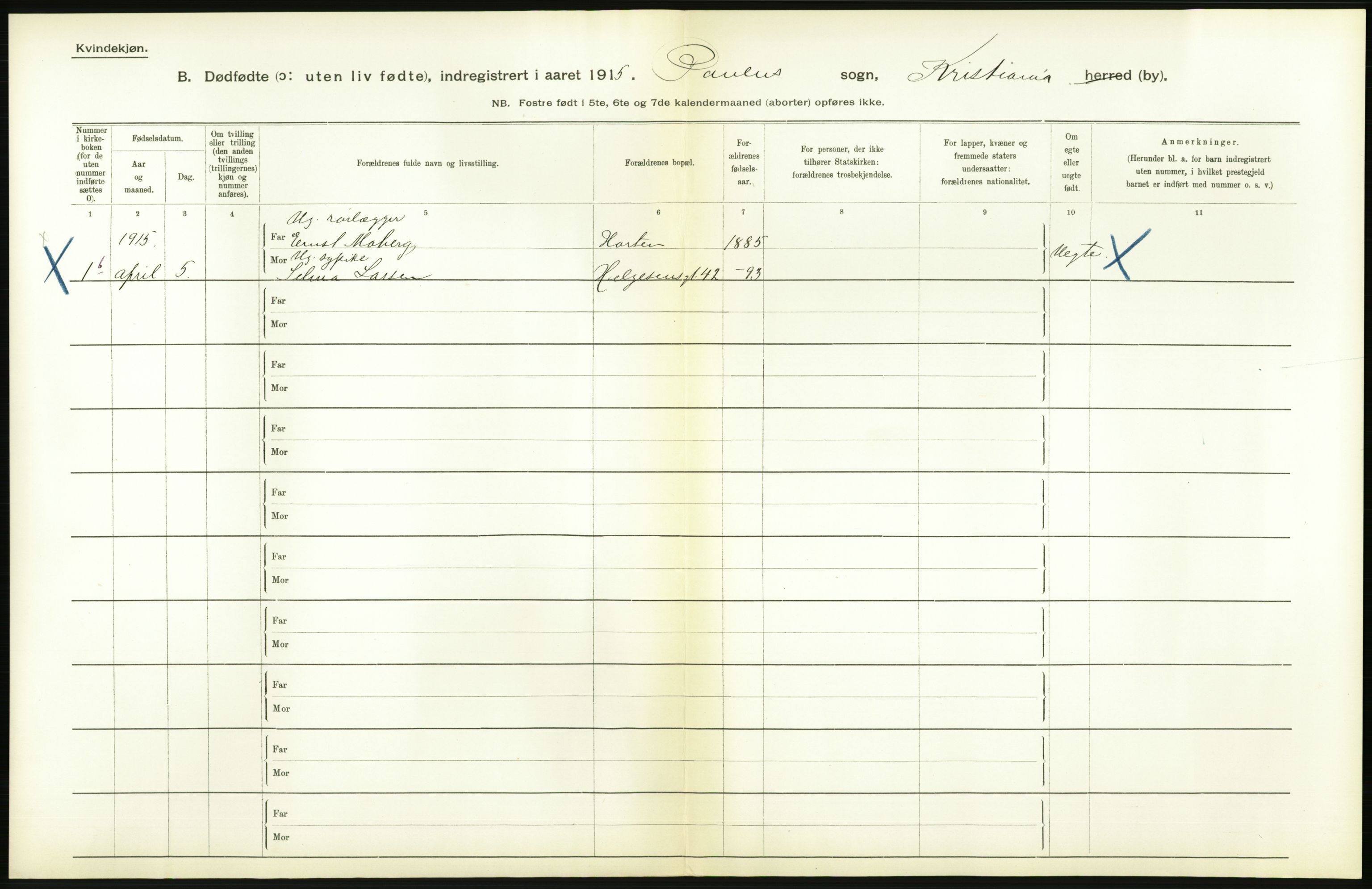 Statistisk sentralbyrå, Sosiodemografiske emner, Befolkning, RA/S-2228/D/Df/Dfb/Dfbe/L0010: Kristiania: Døde, dødfødte., 1915, p. 450