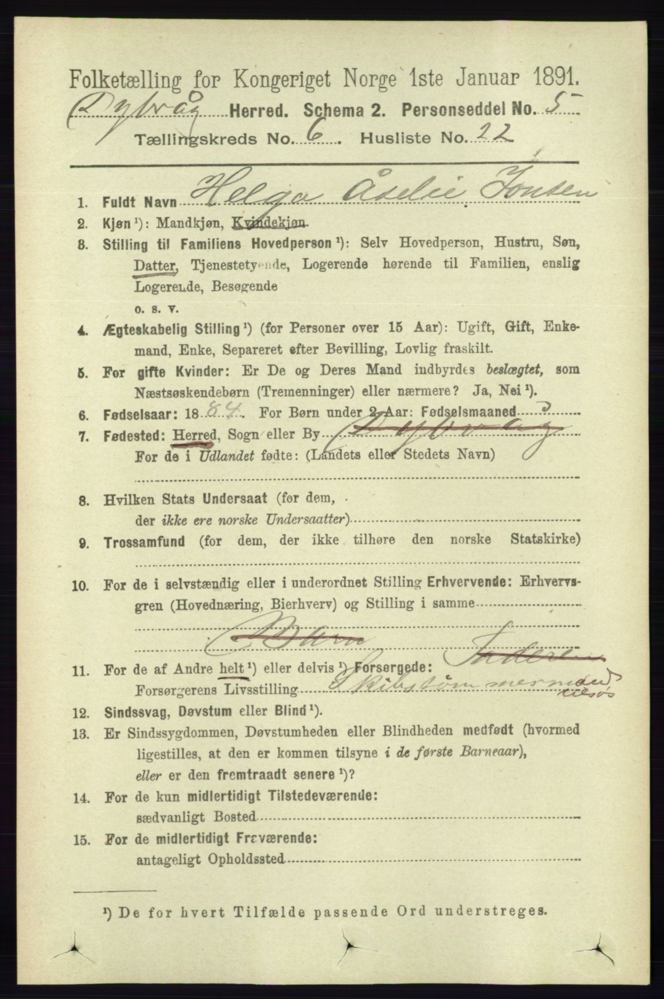 RA, 1891 census for 0915 Dypvåg, 1891, p. 1911