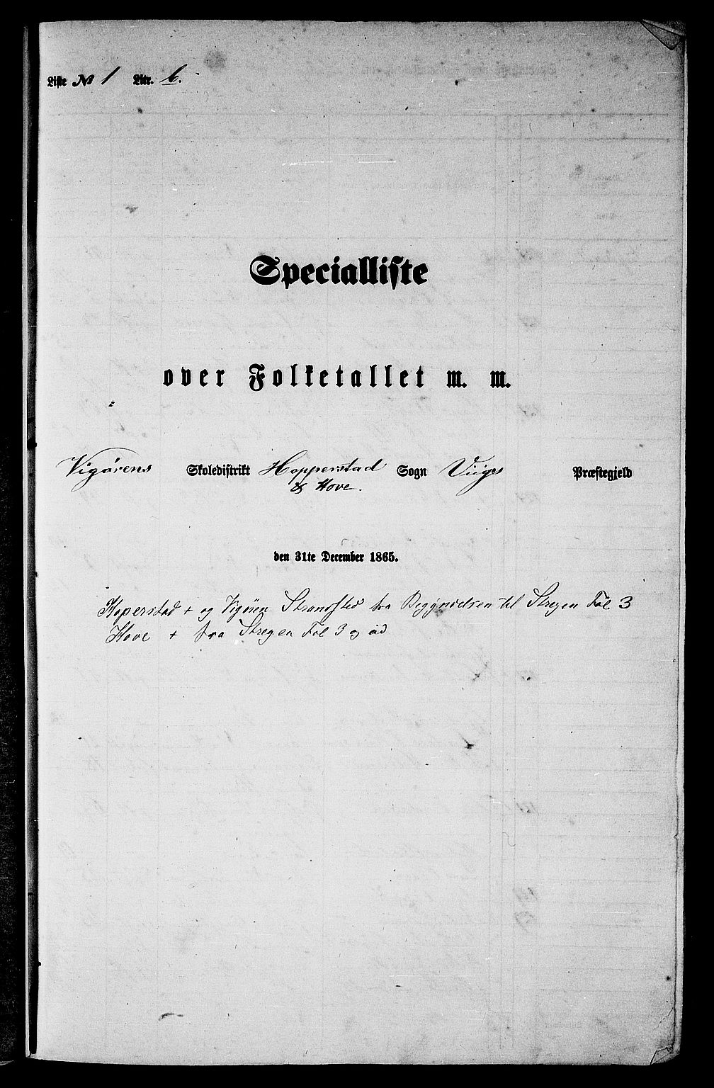 RA, 1865 census for Vik, 1865, p. 23