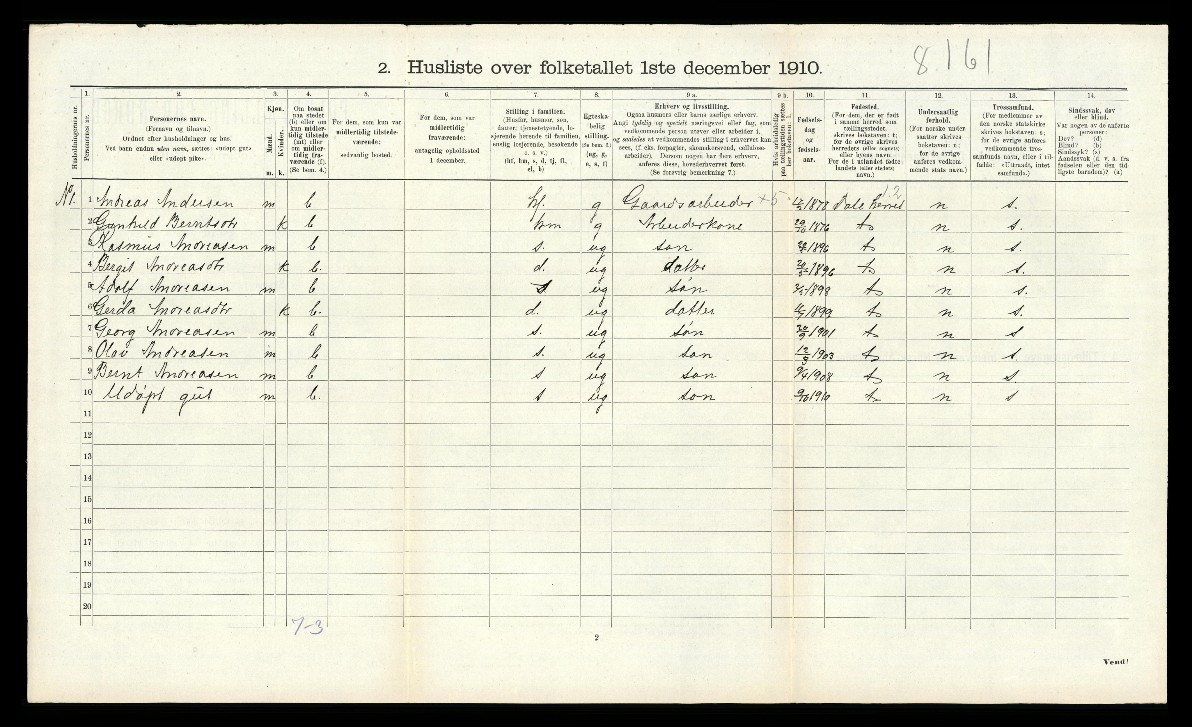 RA, 1910 census for Åsane, 1910, p. 382
