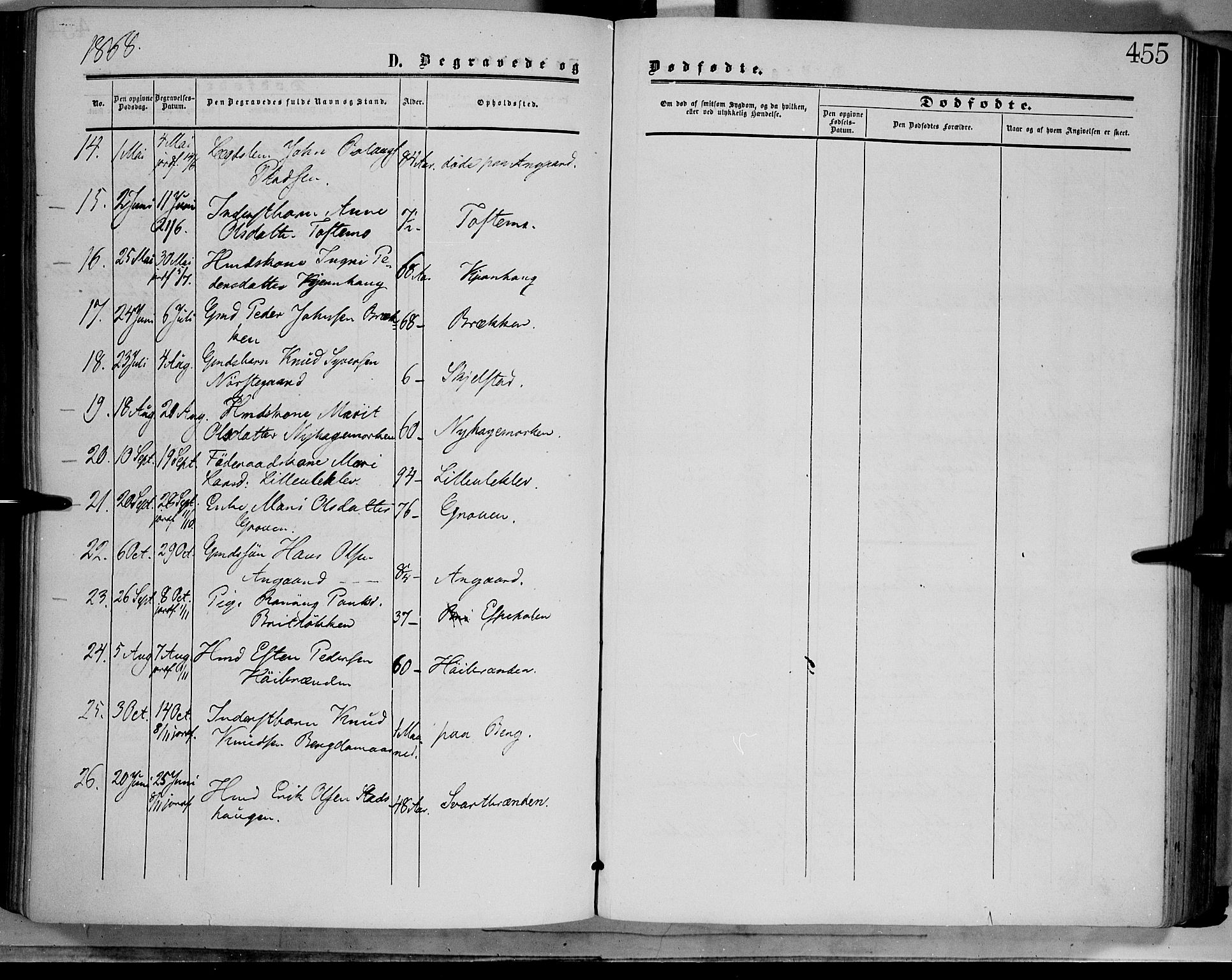 Dovre prestekontor, AV/SAH-PREST-066/H/Ha/Haa/L0001: Parish register (official) no. 1, 1854-1878, p. 455